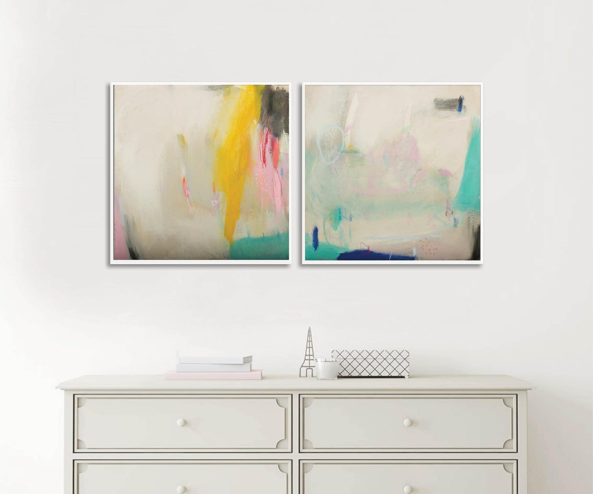 Teal Pink Wall art set, extra large wall art set, original painting wall set, Abstract art wall decor - camilomattis.com