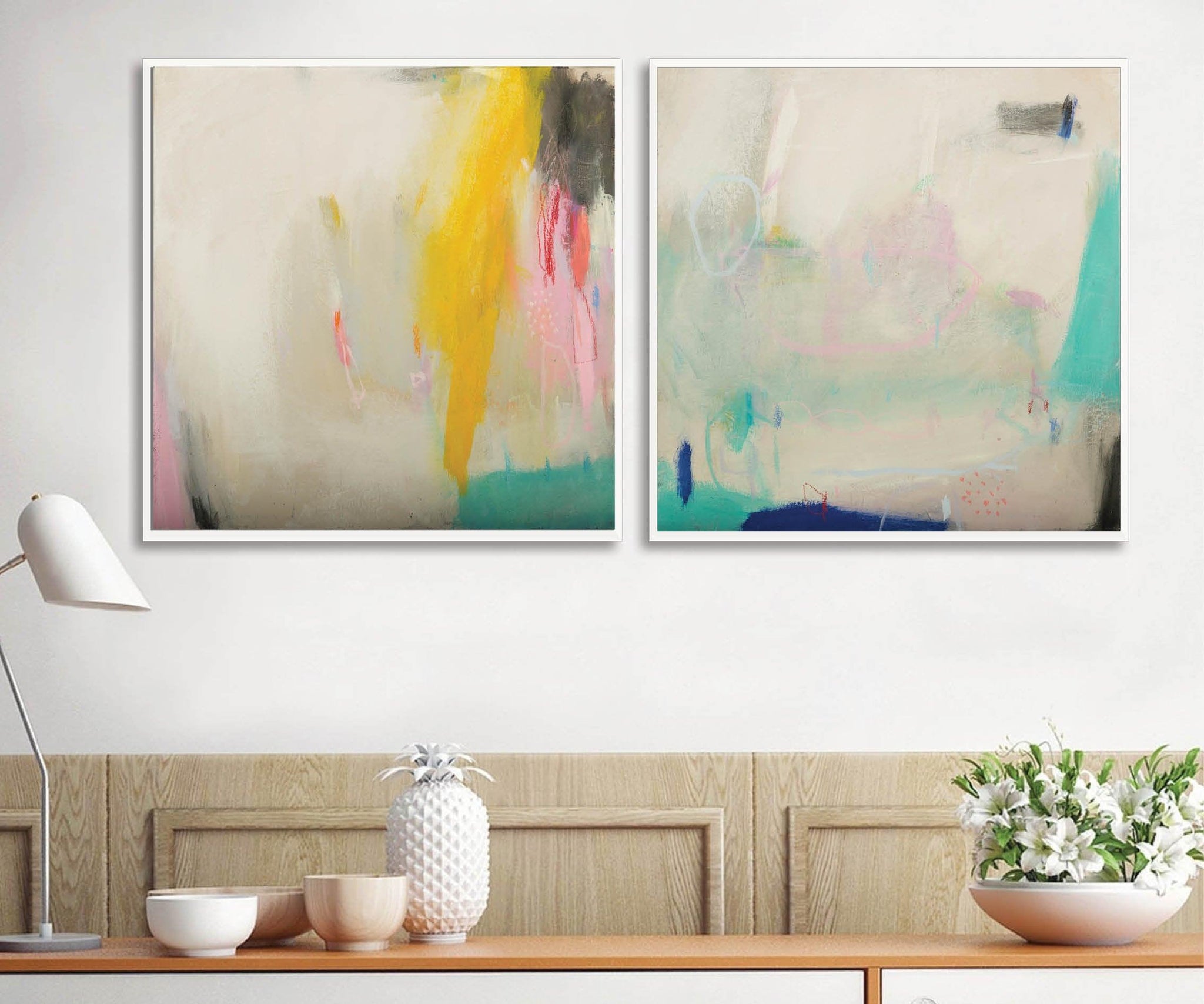 Teal Pink Wall art set, extra large wall art set, original painting wall set, Abstract art wall decor - camilomattis.com