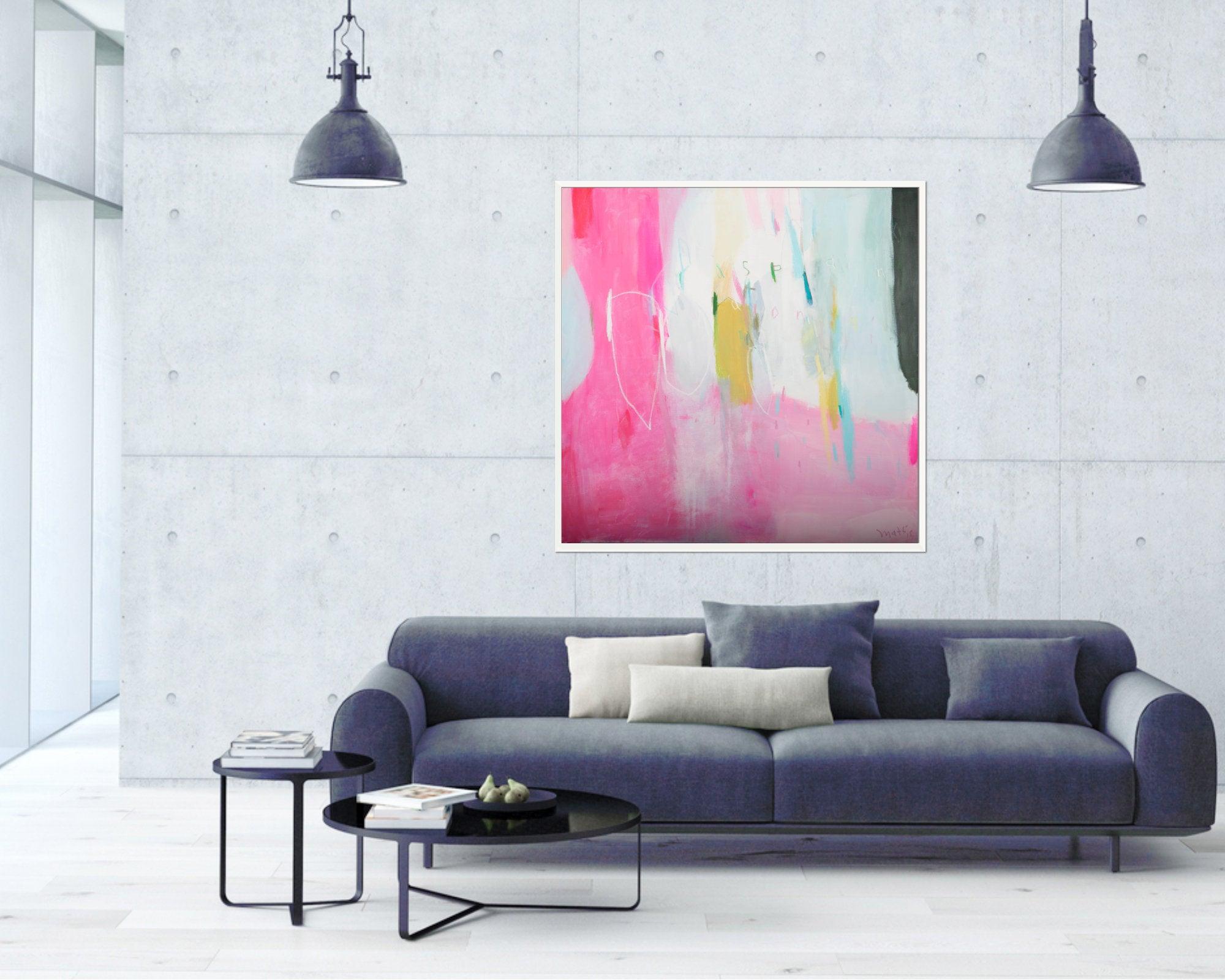 Extra large wall art, Pink wall art abstract painting, Pink fine art, wall art canvas, Teal abstract, painting on canvas - camilomattis.com
