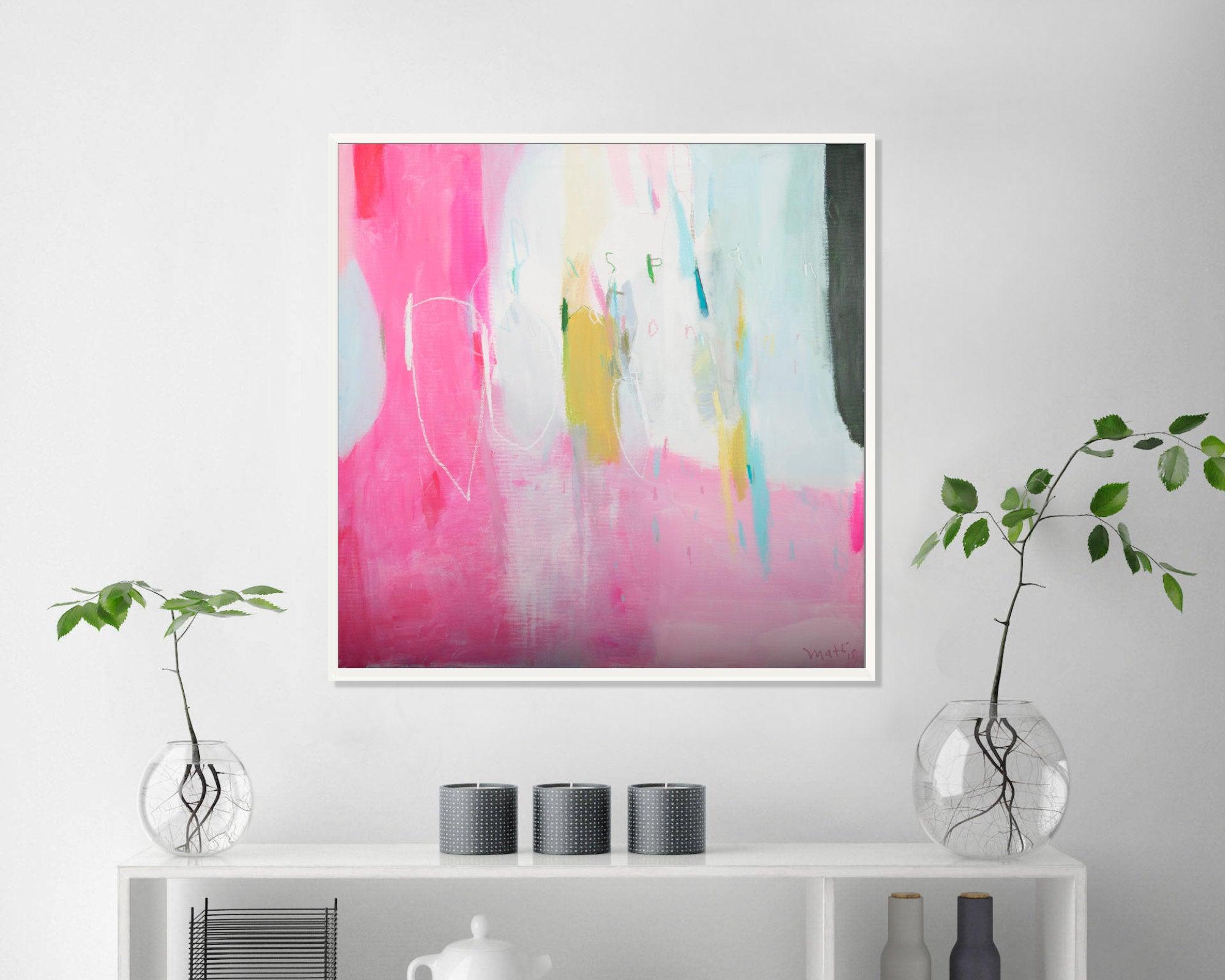 Extra large wall art, Pink wall art abstract painting, Pink fine art, wall art canvas, Teal abstract, painting on canvas - camilomattis.com