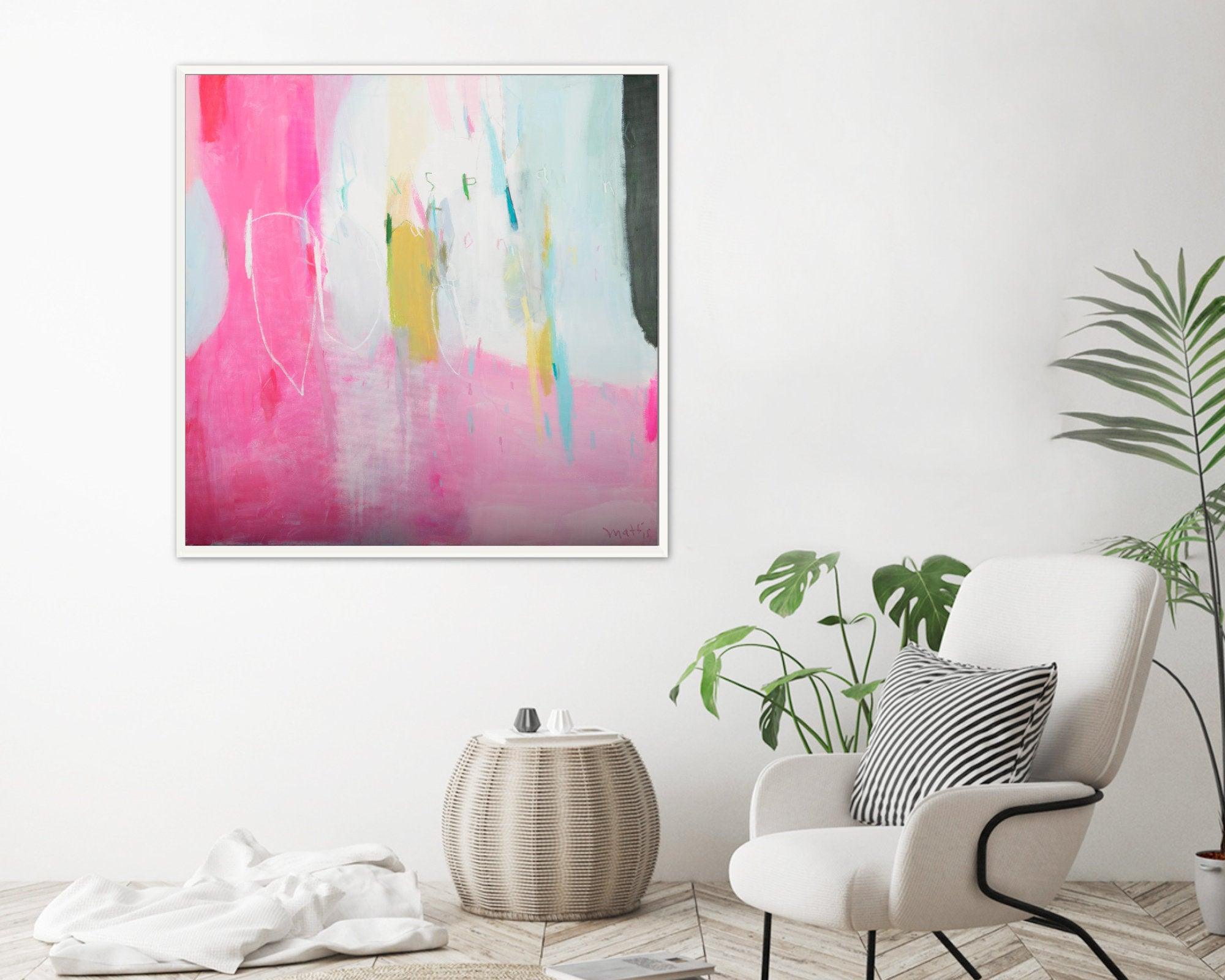 Extra large wall art, Pink wall art abstract painting, Pink fine art, wall art canvas, Teal abstract, painting on canvas - camilomattis.com