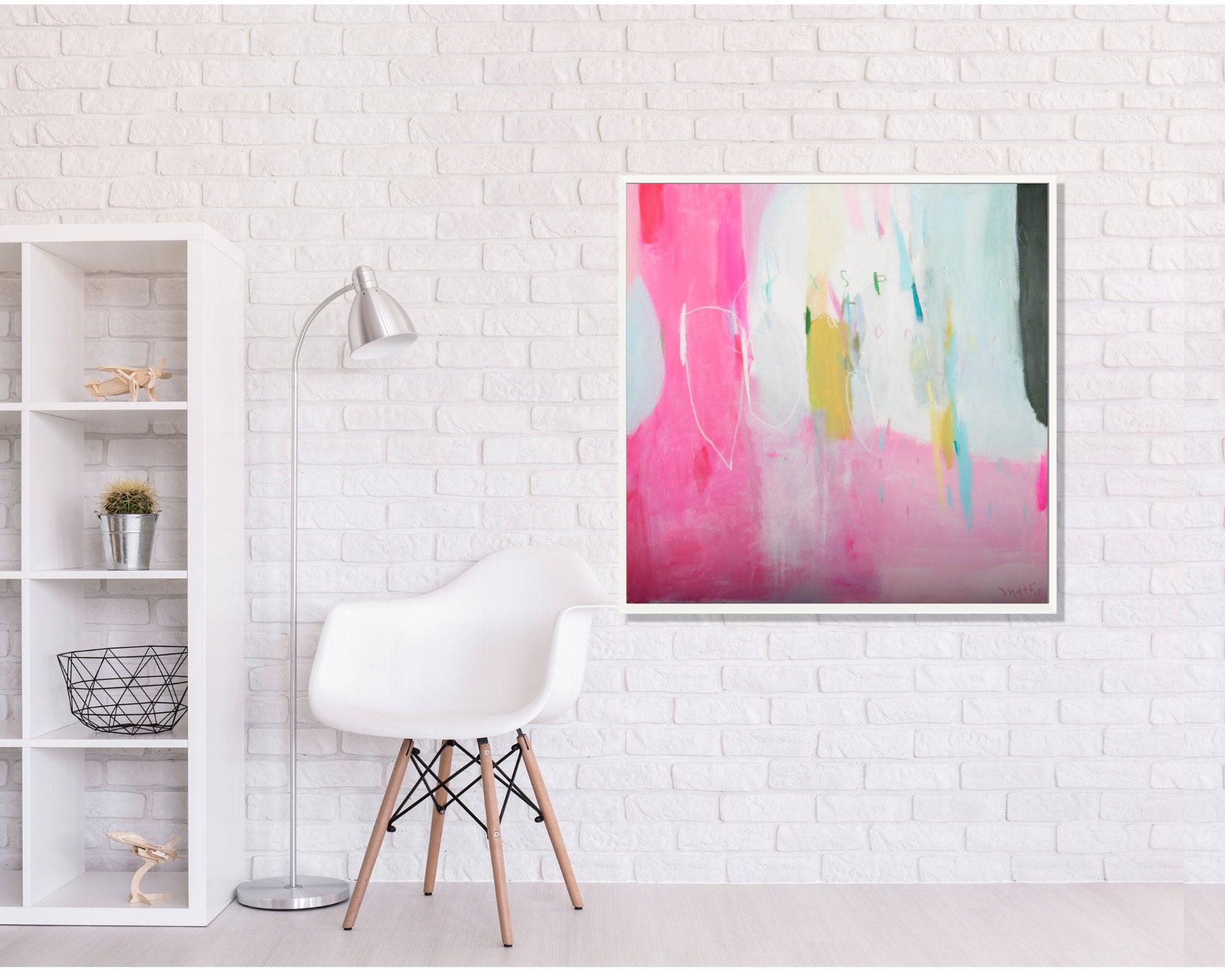Extra large wall art, Pink wall art abstract painting, Pink fine art, wall art canvas, Teal abstract, painting on canvas - camilomattis.com