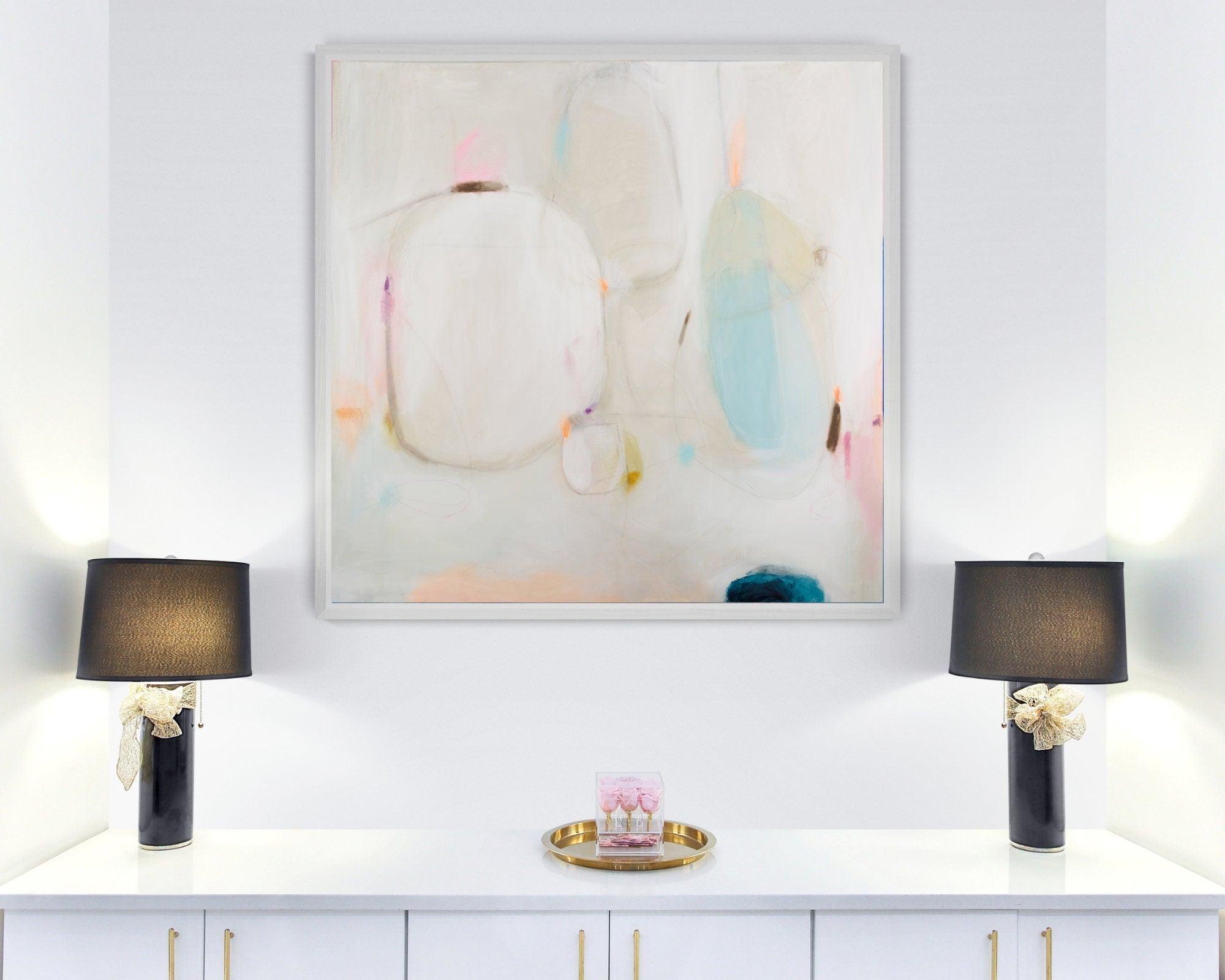 Art abstract house warming gift print beige minimalist house decor for living room Floral abstract landscape
