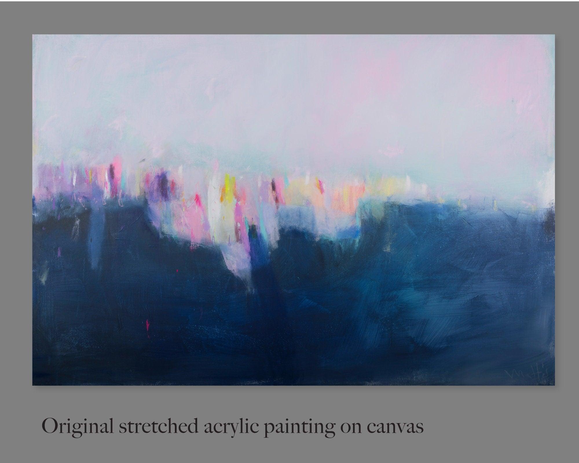 Blue large wall art, abstract landscape painting original, large ocean abstract art, living room wall decor.
