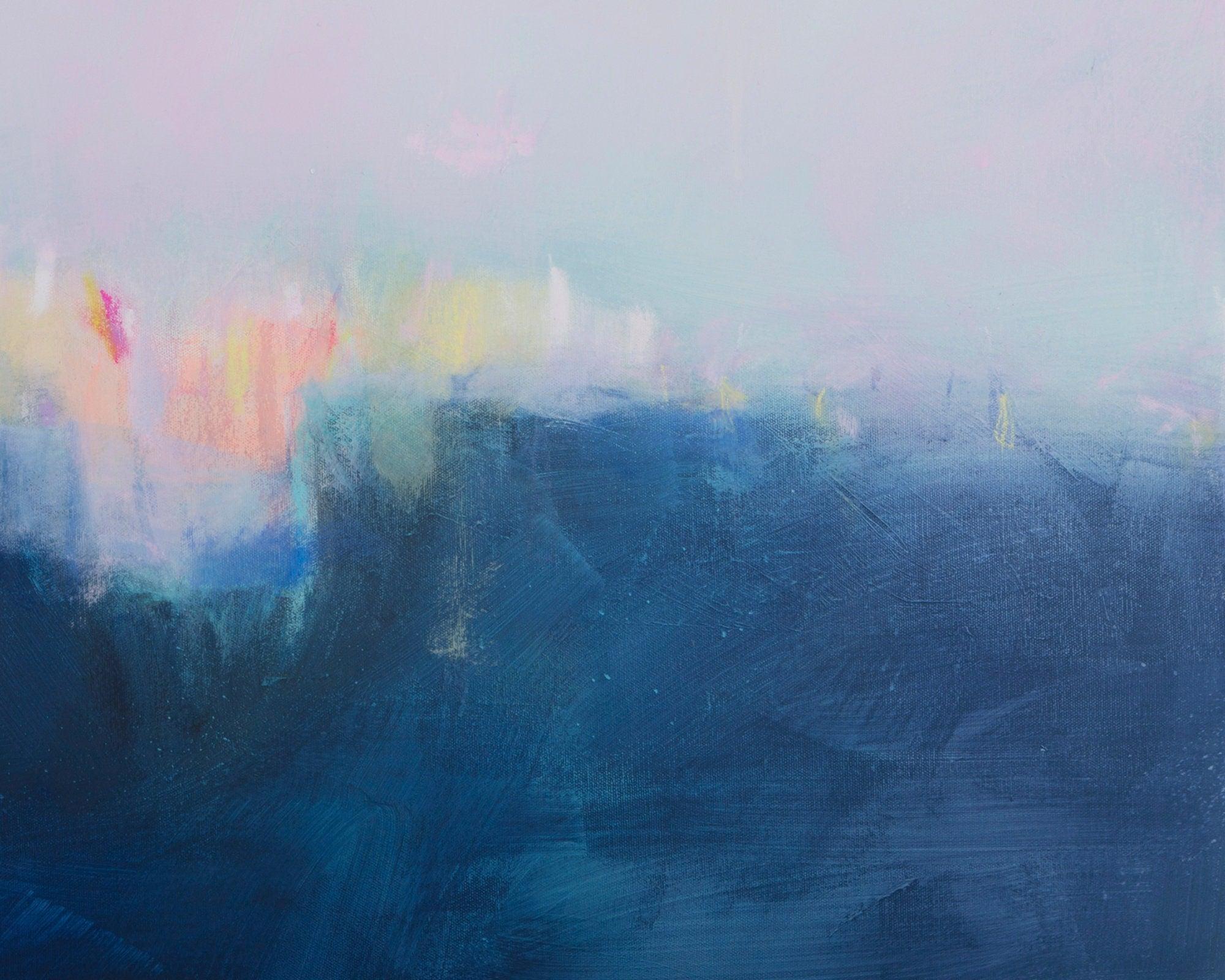 Blue large wall art, abstract landscape painting original, large ocean abstract art, living room wall decor.