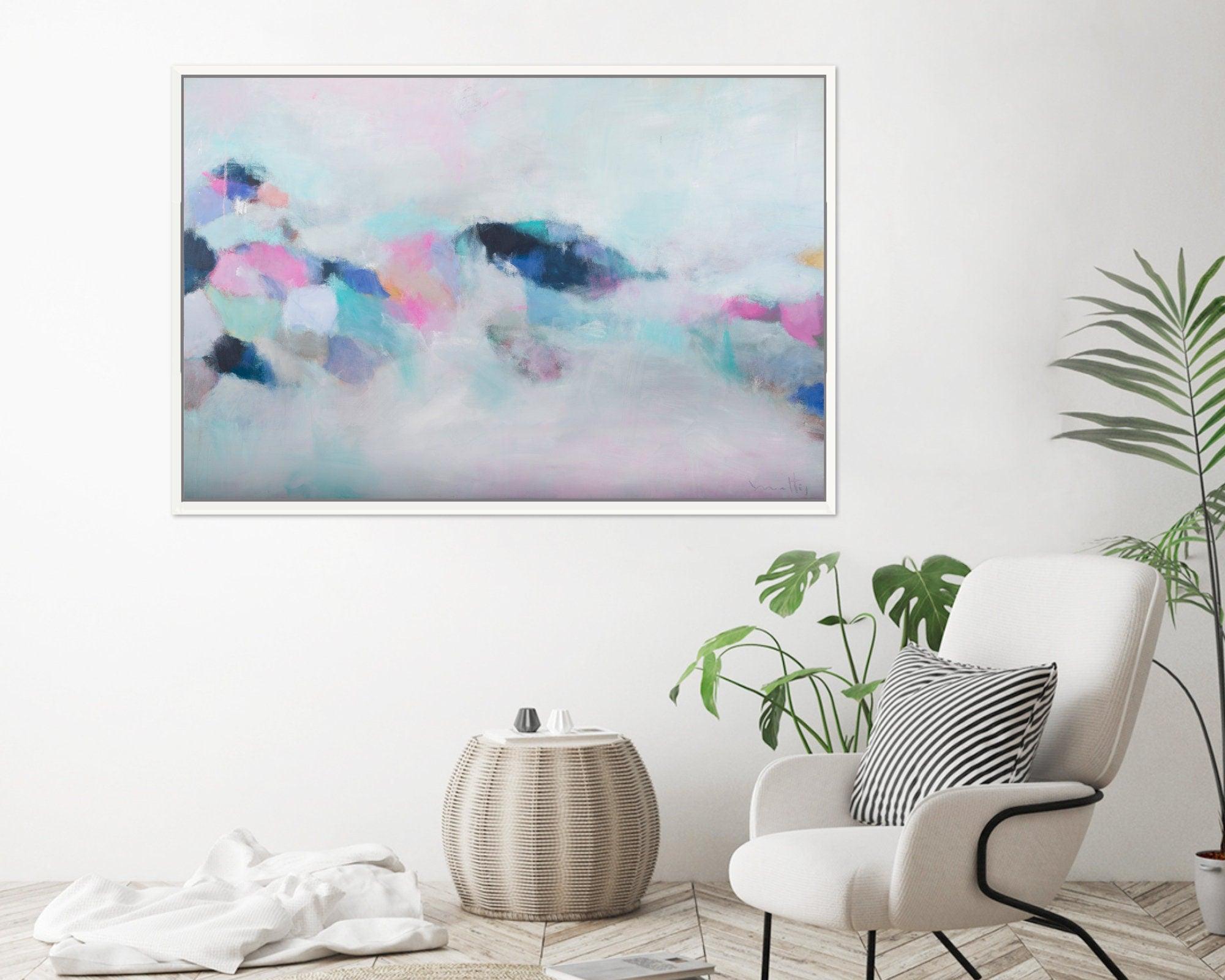Pink abstract wall art, Large Abstract Painting, Modern Abstract Painting, Pink and blue modern art