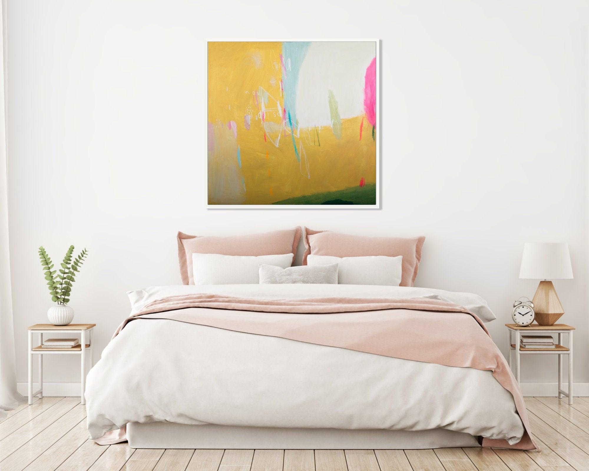 Mustard Yellow original abstract canvas art / Yellow Abstract Art / Pink and Yellow Painting / Large Yellow Abstract Paintings