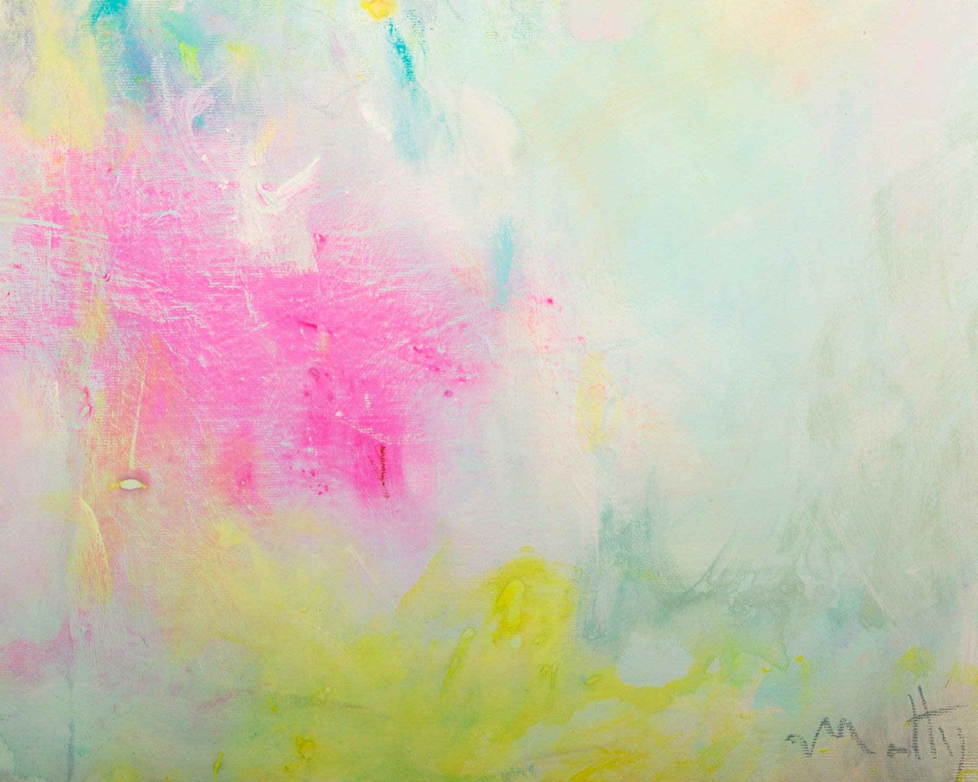 Yellow and pink abstract canvas art, Pink Abstract Art, Pink and Yellow original Painting, Yellow Abstract Painting