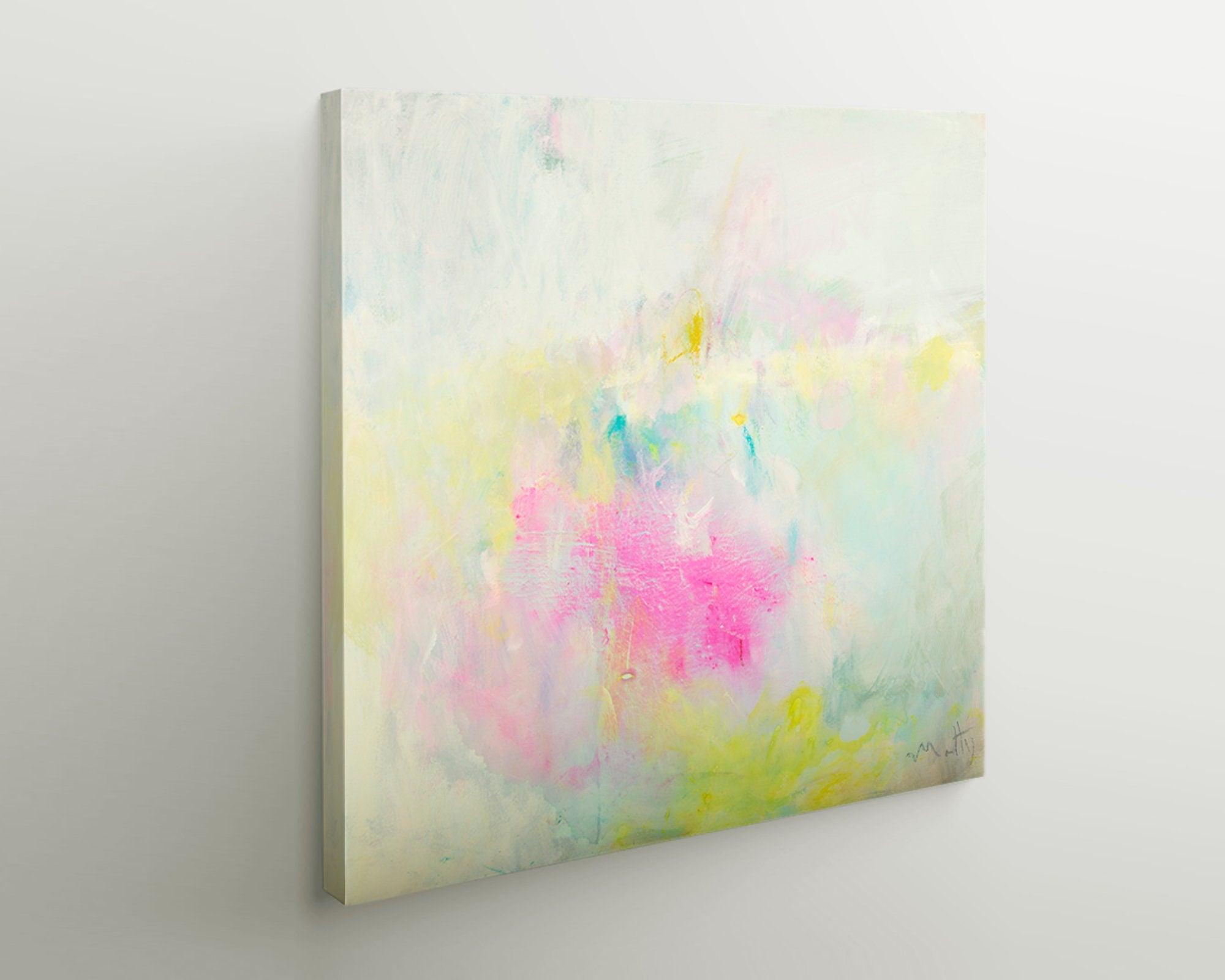 Yellow and pink abstract canvas art, Pink Abstract Art, Pink and Yellow original Painting, Yellow Abstract Painting