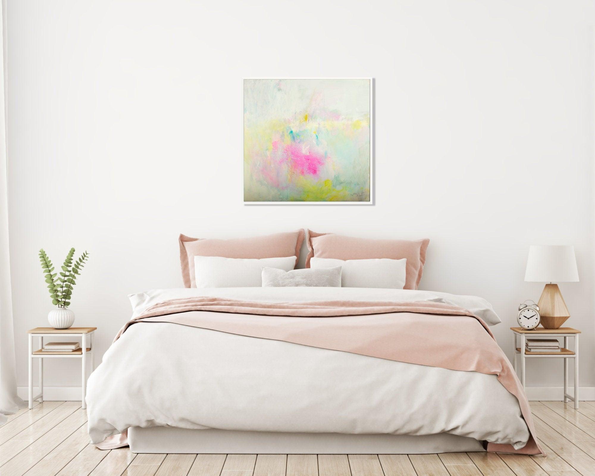 Yellow and pink abstract canvas art, Pink Abstract Art, Pink and Yellow original Painting, Yellow Abstract Painting