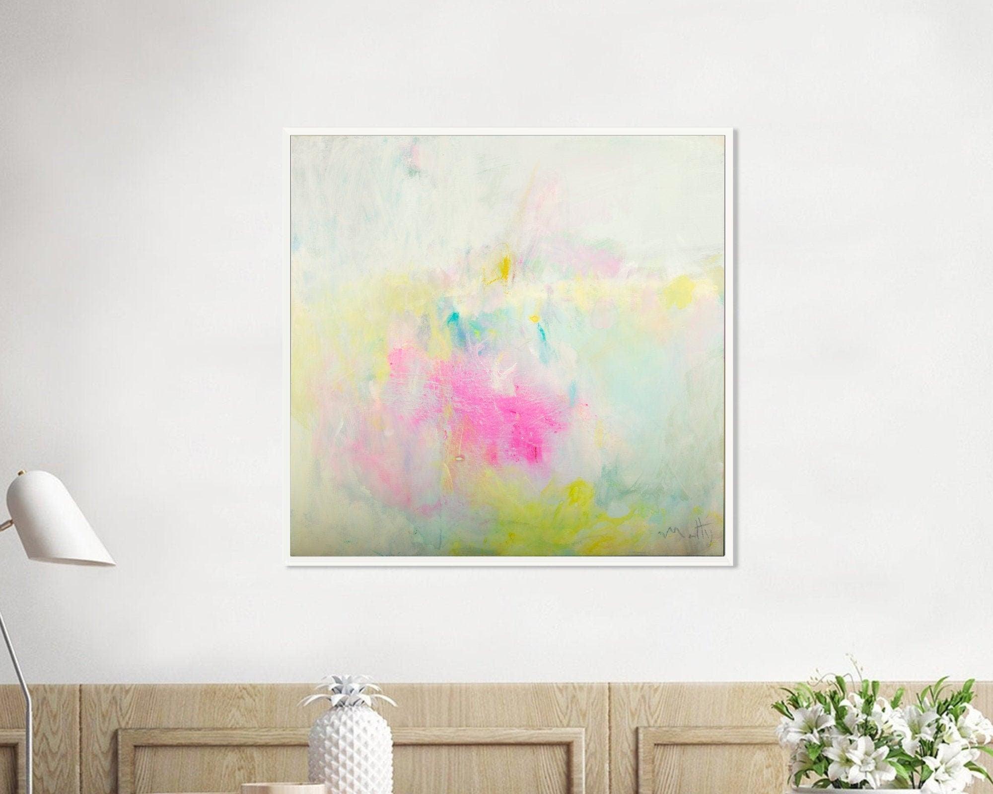 Yellow and pink abstract canvas art, Pink Abstract Art, Pink and Yellow original Painting, Yellow Abstract Painting