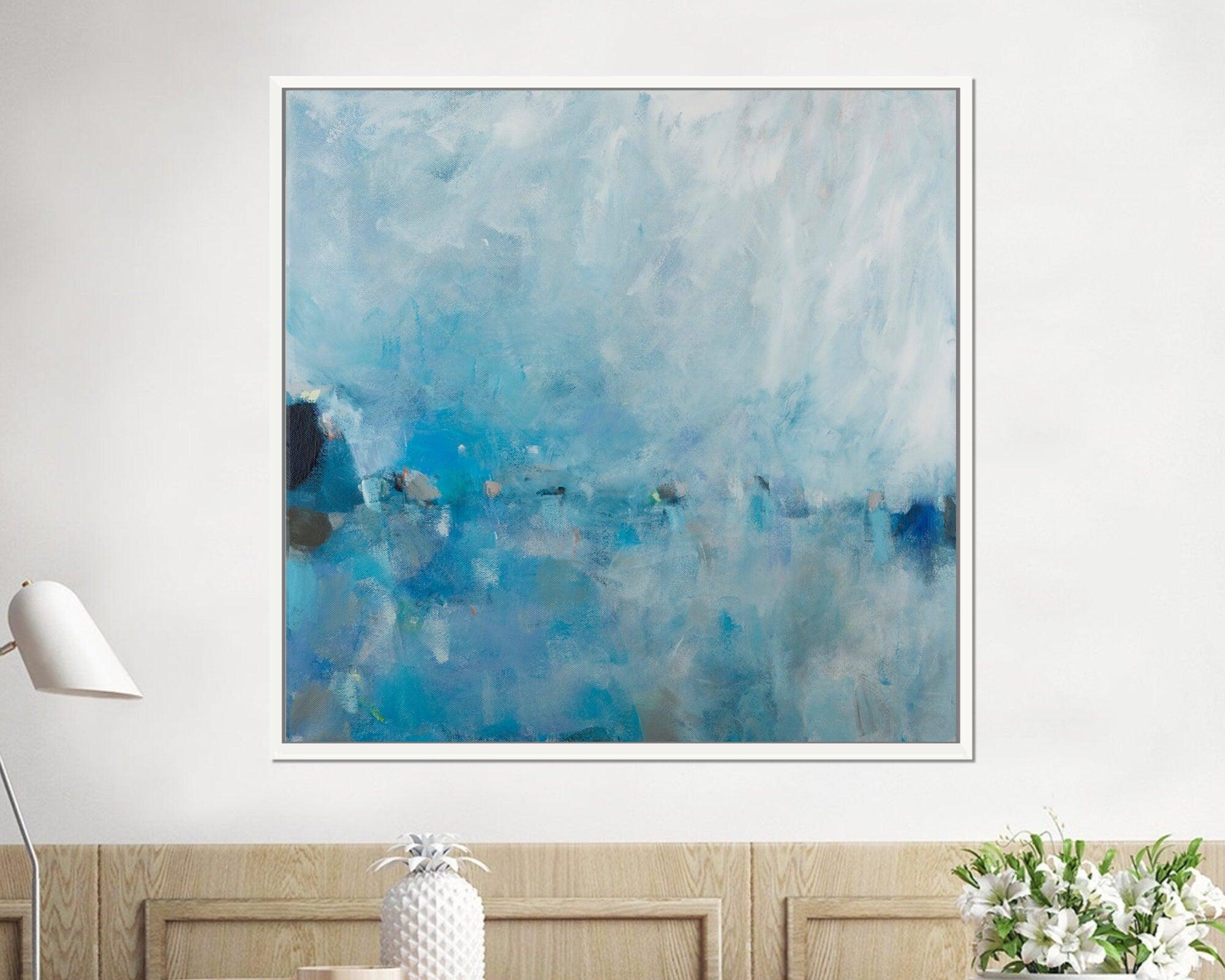 Blue seascape print, impressionist calming blue abstract art, Serene ocean wall art, Serenity poster for meditation, Seascape print