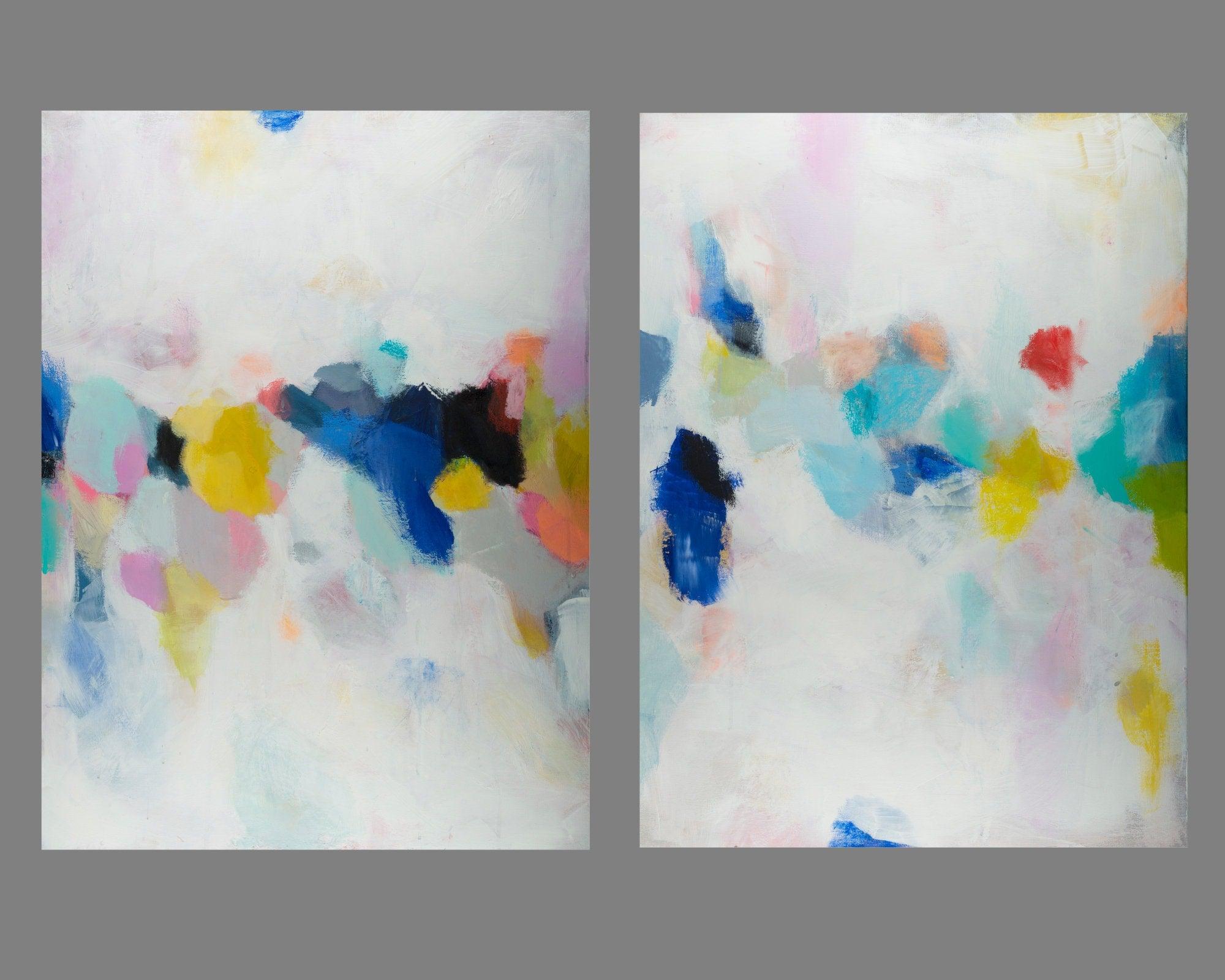 Abstract art prints set multicolored, Set of 2 large prints, Set of two paintings, Oversized Abstract Fine Art Print, colorful Home Decor
