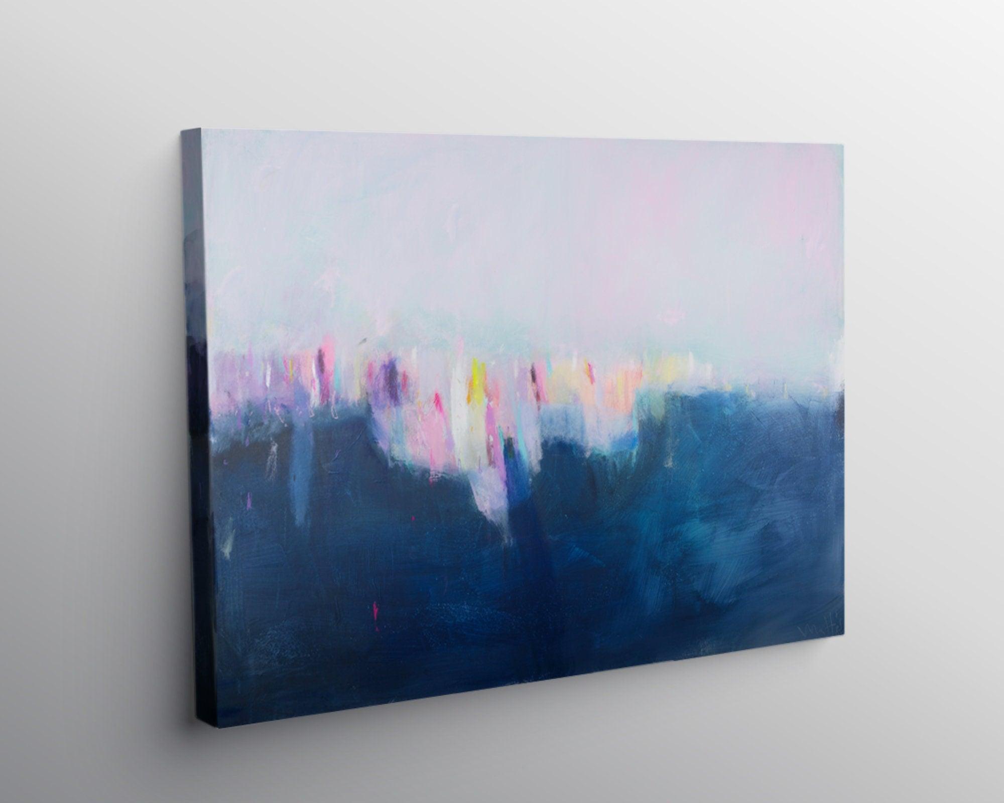 Blue large wall art, abstract landscape painting original, large ocean abstract art, living room wall decor.