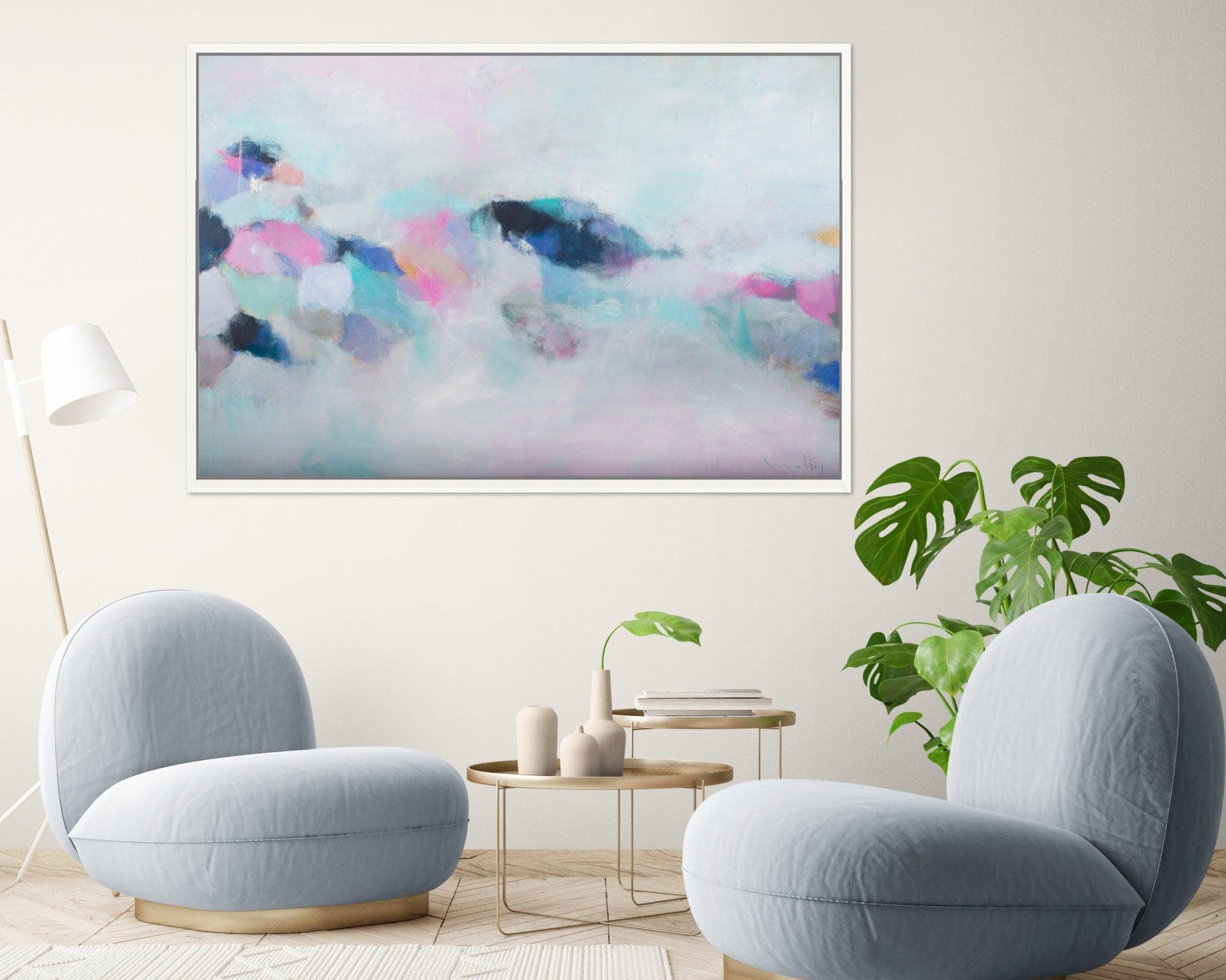 Pink abstract wall art, Large Abstract Painting, Modern Abstract Painting, Pink and blue modern art