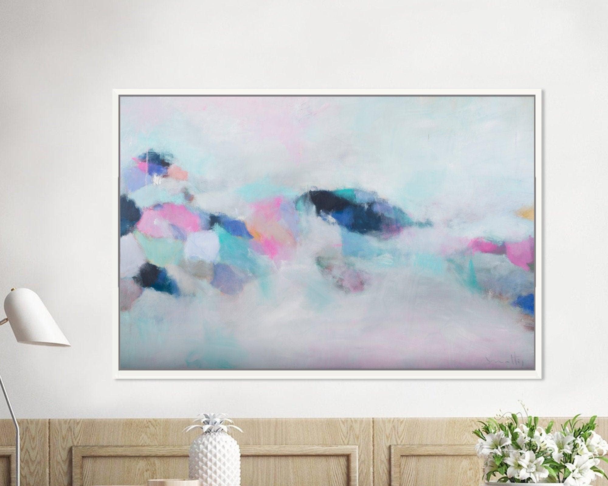 Pink abstract wall art, Large Abstract Painting, Modern Abstract Painting, Pink and blue modern art