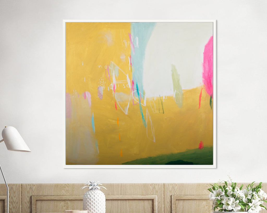 Abstract Art Background. Yellow Acrylic Painting On Canvas. Color