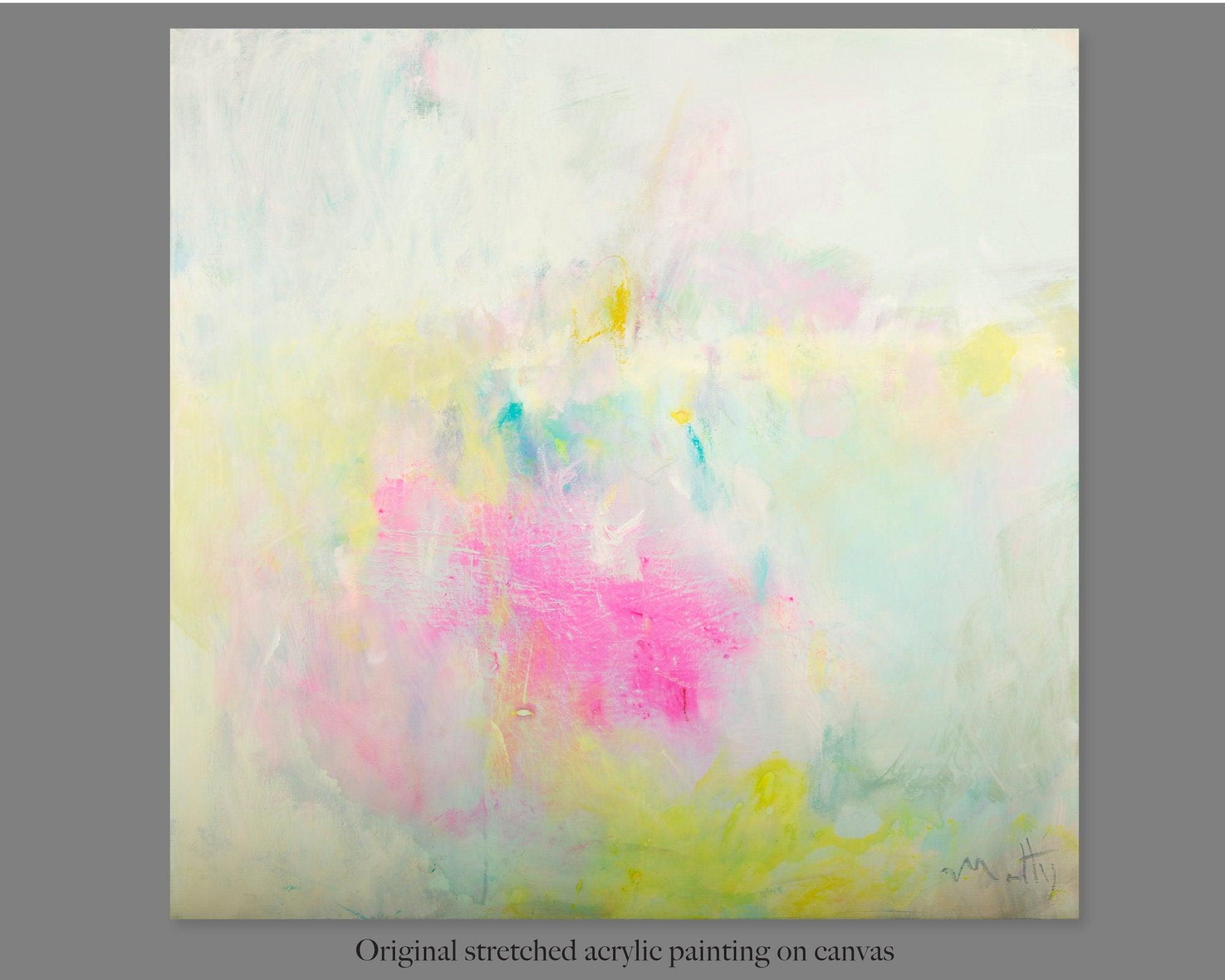 Yellow and pink abstract canvas art, Pink Abstract Art, Pink and Yellow original Painting, Yellow Abstract Painting