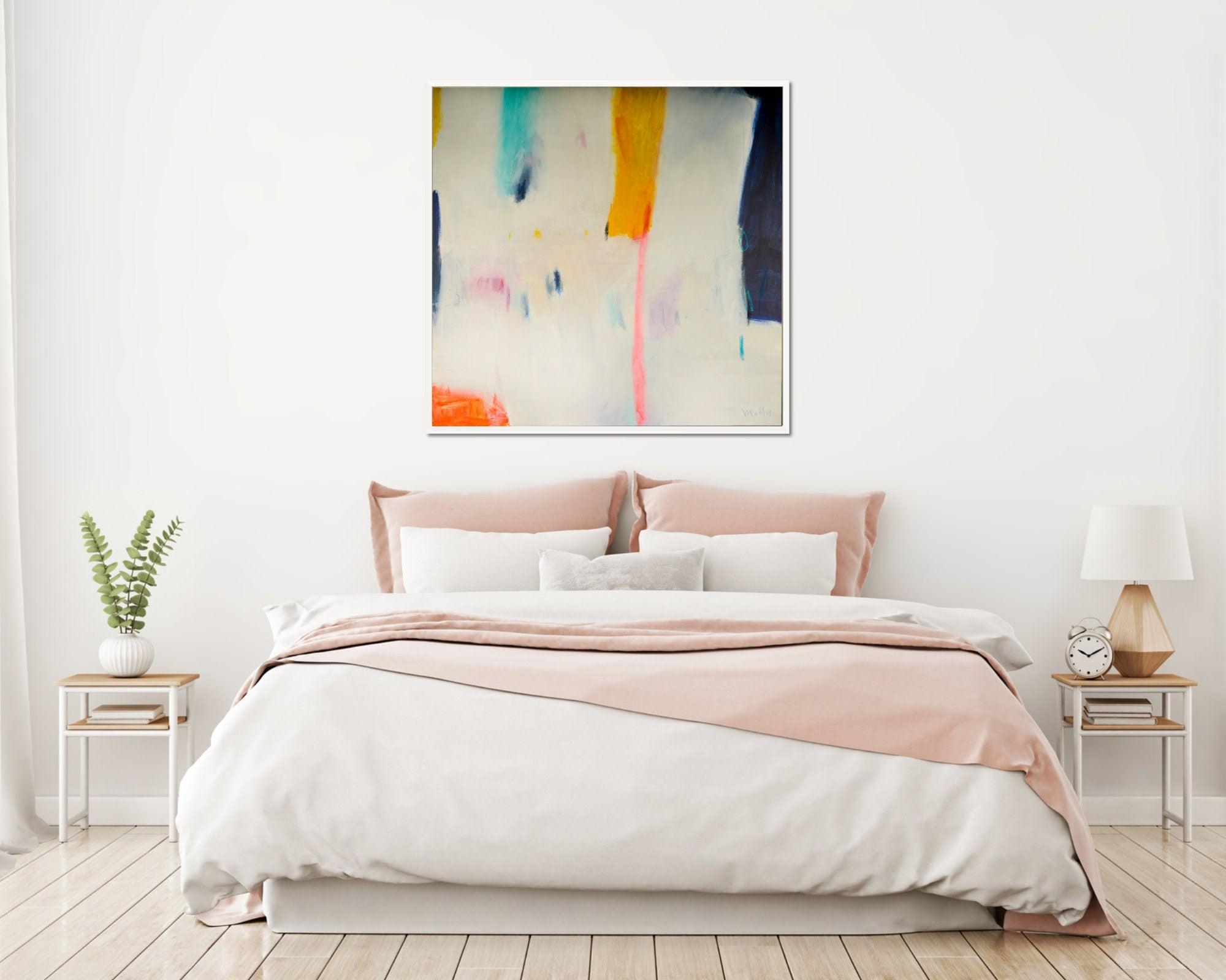 Geometric Blue and yellow original abstract art minimalist modern wall art colorful abstract painting