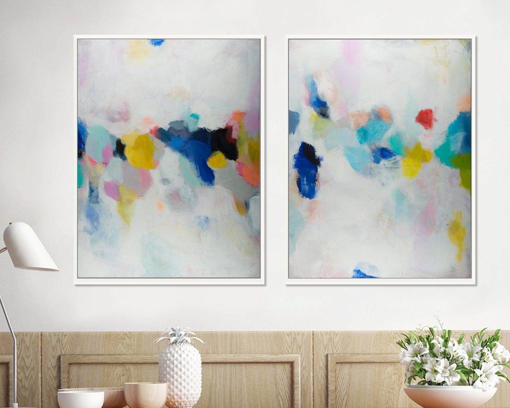 Abstract art prints set multicolored, Set of 2 large prints, Set of two paintings, Oversized Abstract Fine Art Print, colorful Home Decor