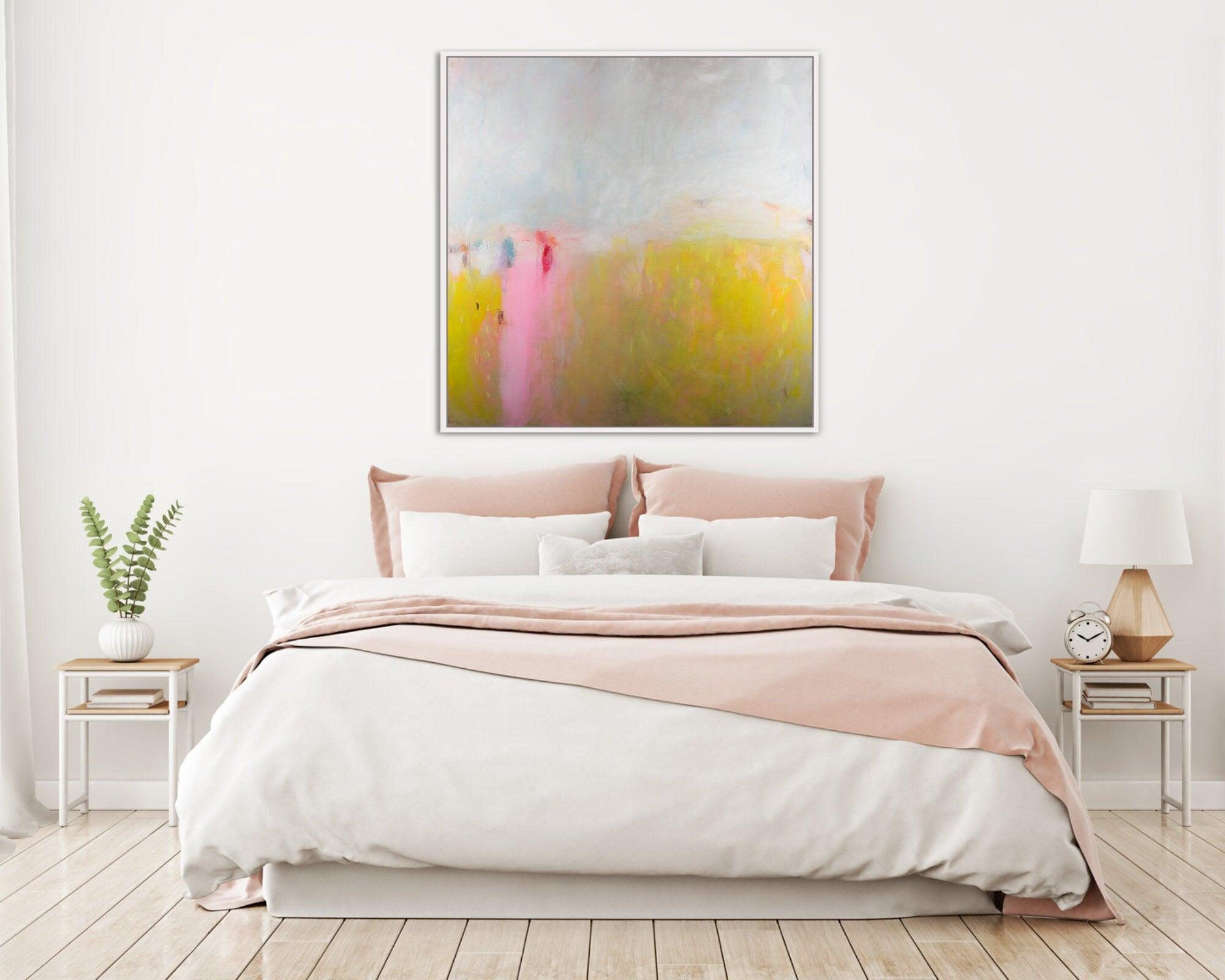 Bright wall art extra large abstract print, Yellow Canvas Print, Large abstract landscape, Vibrant and colorful abstract painting