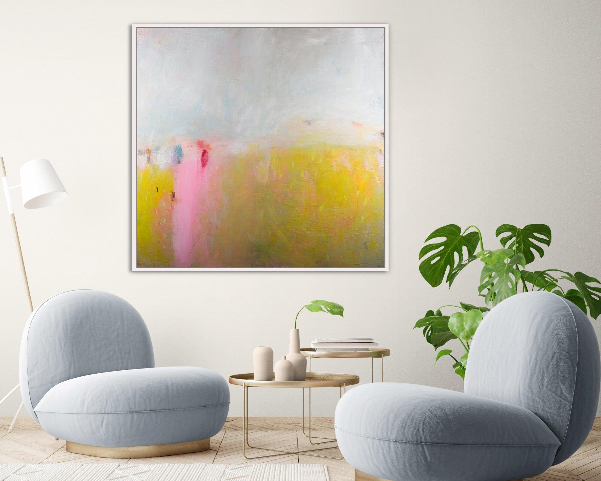 Bright wall art extra large abstract print, Yellow Canvas Print, Large abstract landscape, Vibrant and colorful abstract painting