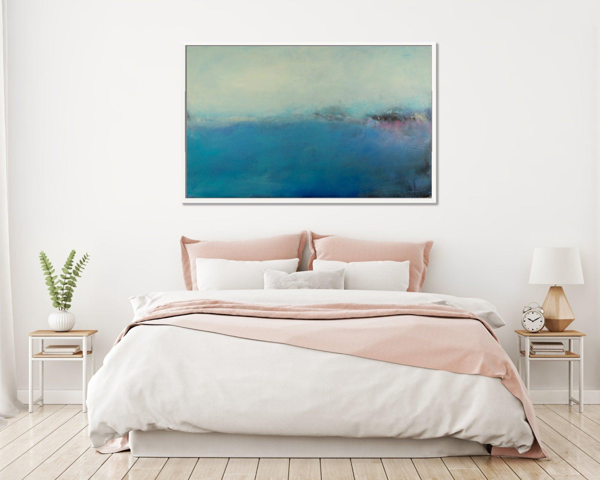 Blue Sky Original Seascape canvas painting abstract , Blue Home decor, Boho home decoration, by Camilo Mattis