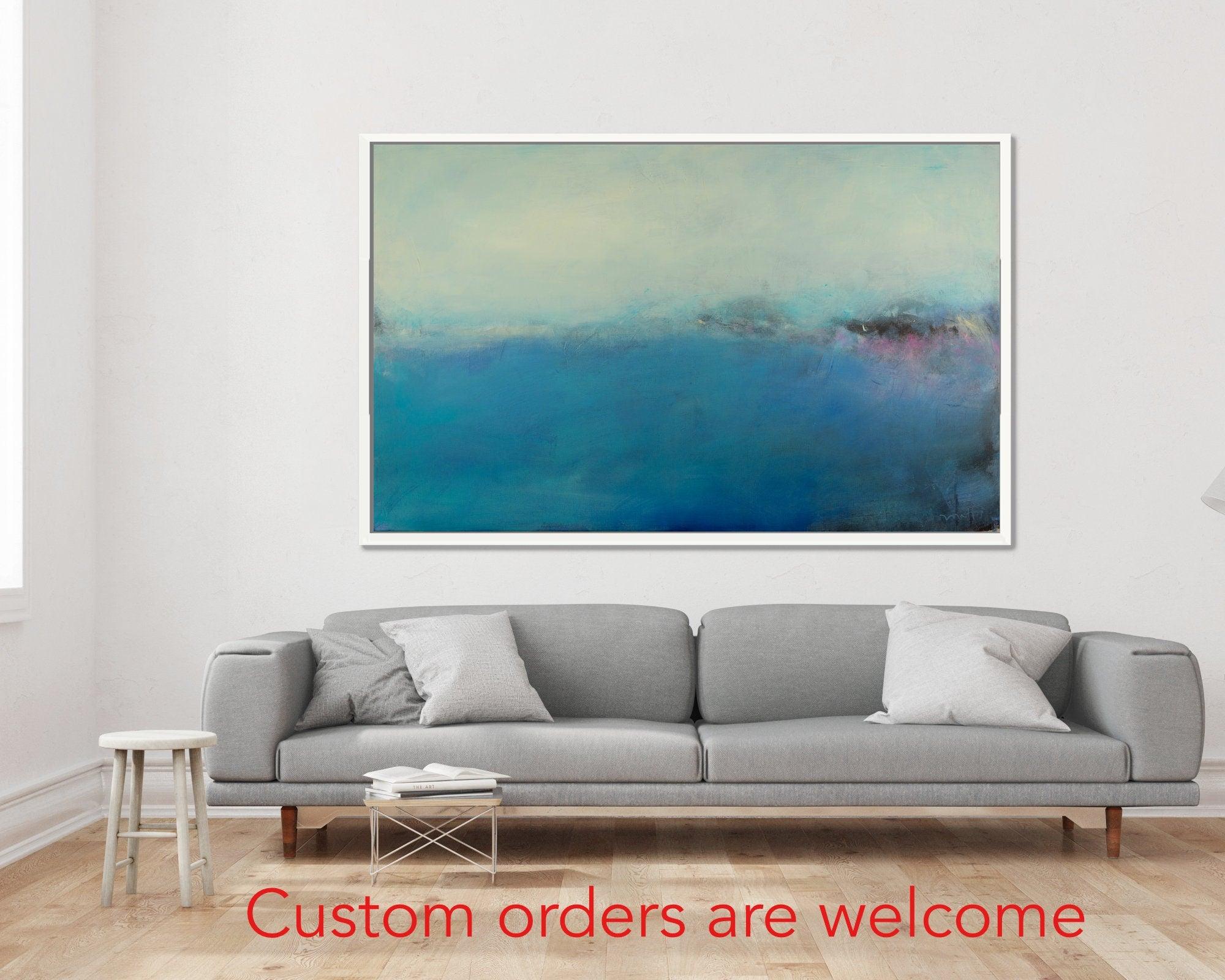 Blue Sky Original Seascape canvas painting abstract , Blue Home decor, Boho home decoration, by Camilo Mattis