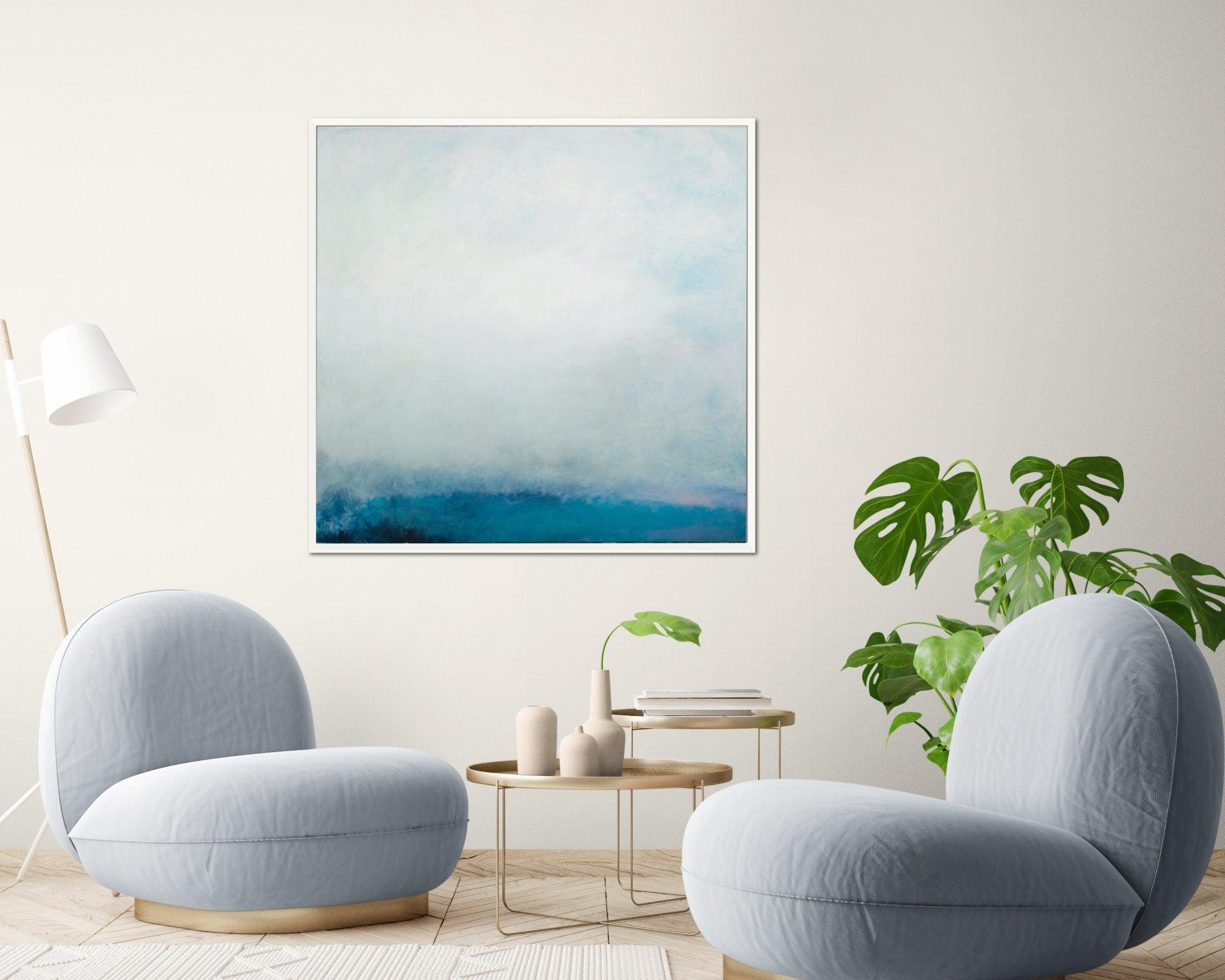 Teal wall art abstract painting, large wall art, gallery wall, wall art canvas, Pink abstract art, Landscape painting by Camilo Mattis