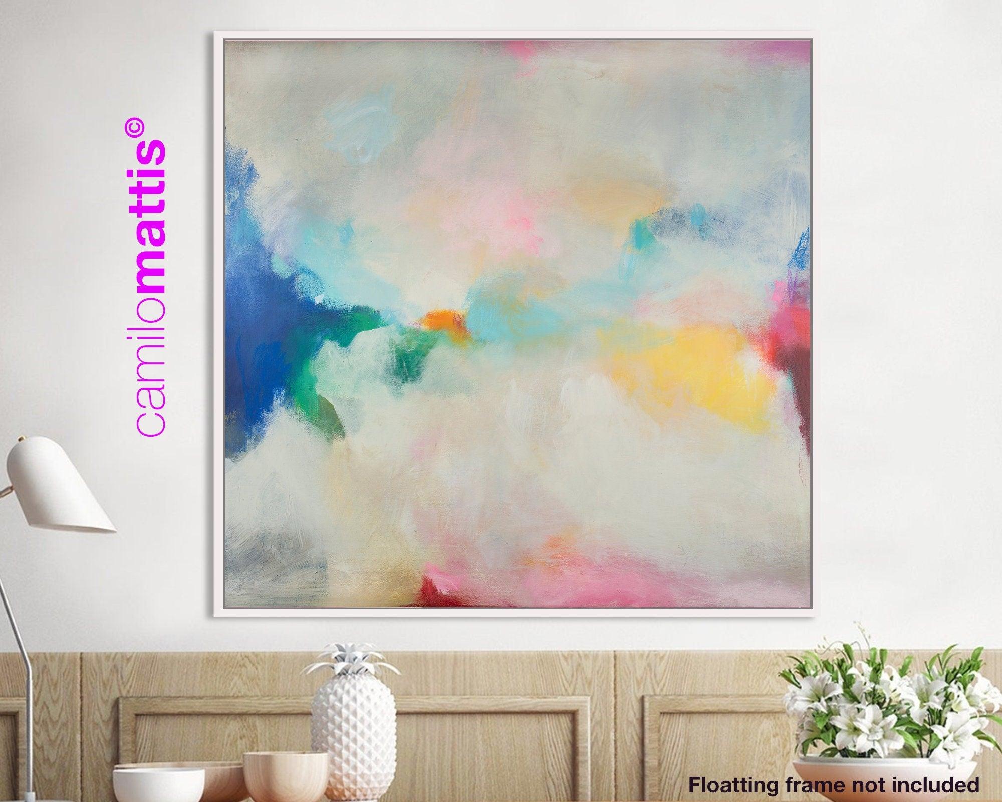 Blush pink abstract art print, turquoise extra large wall art print