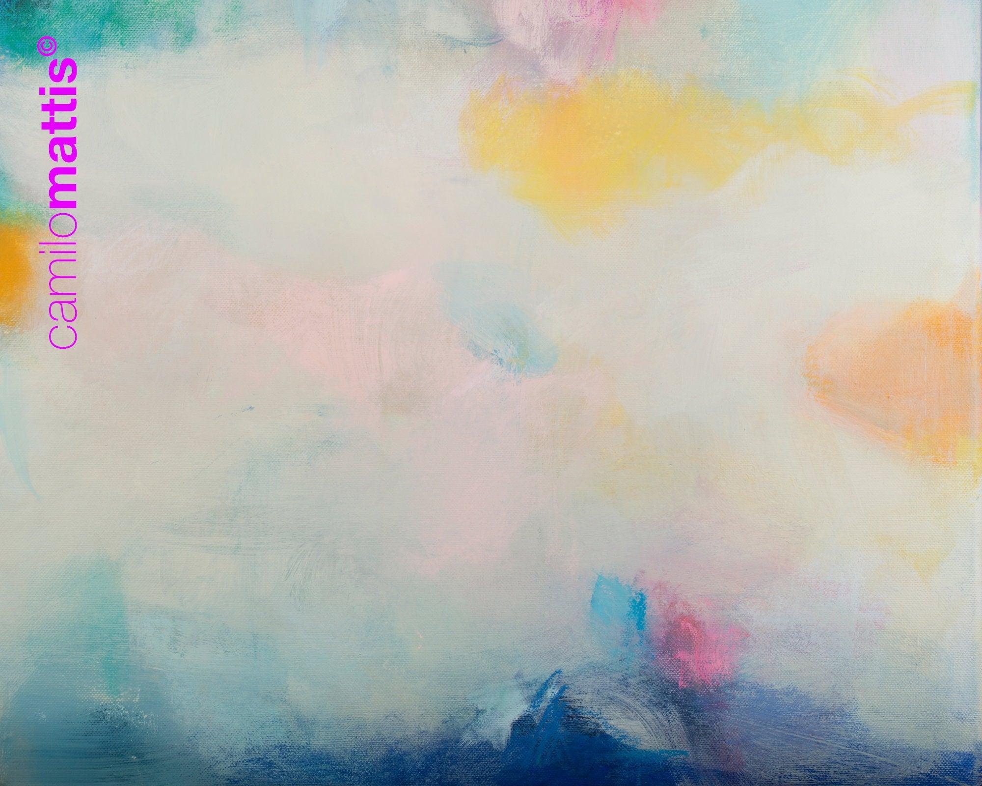 Blush pink abstract art print, turquoise extra large wall art print