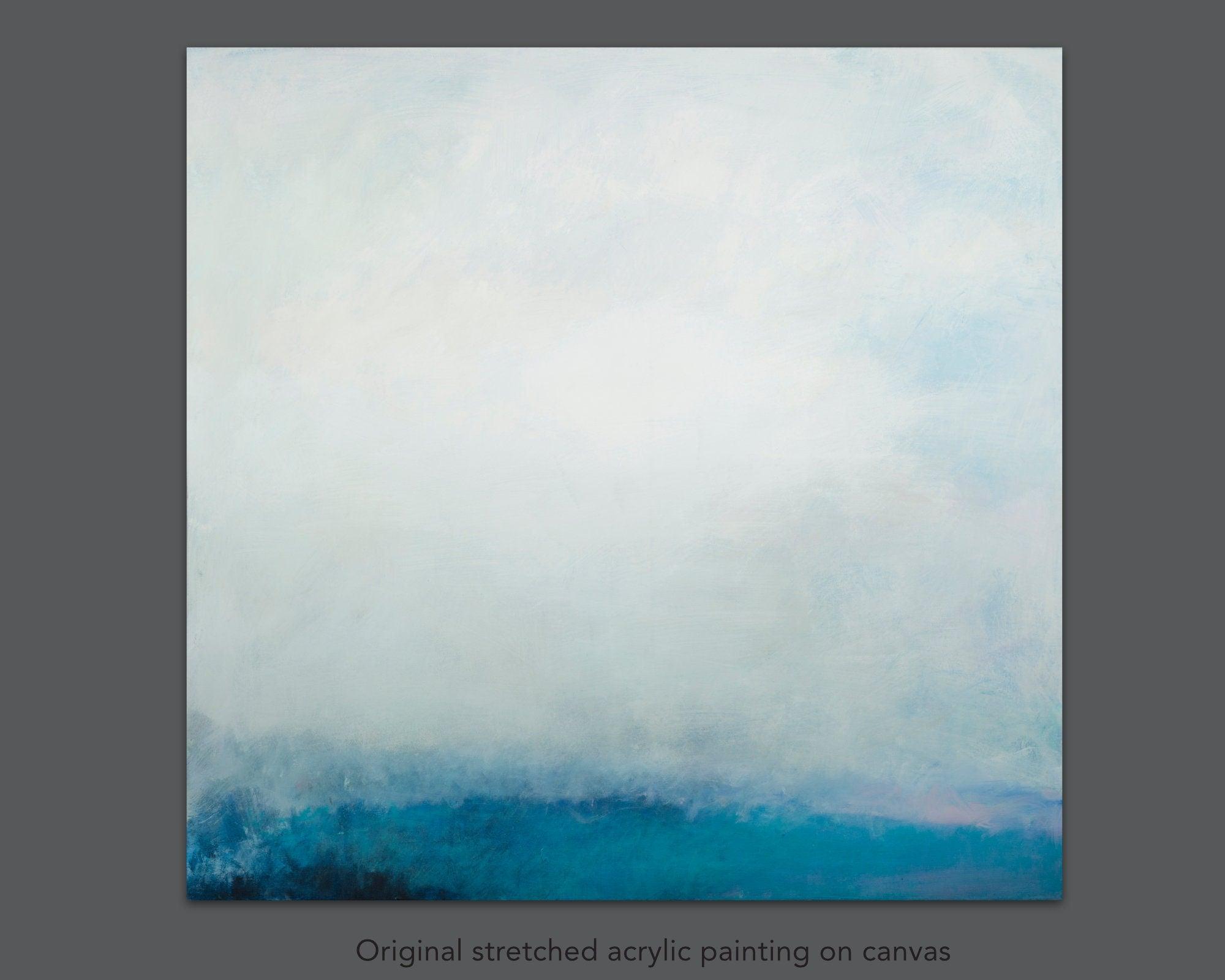 Teal wall art abstract painting, large wall art, gallery wall, wall art canvas, Pink abstract art, Landscape painting by Camilo Mattis