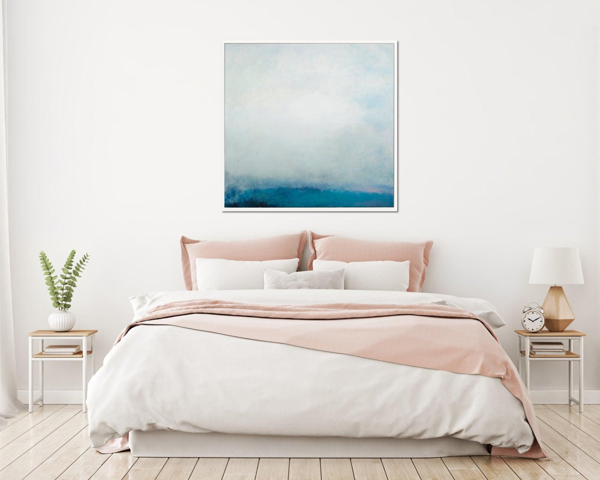 Teal wall art abstract painting, large wall art, gallery wall, wall art canvas, Pink abstract art, Landscape painting by Camilo Mattis