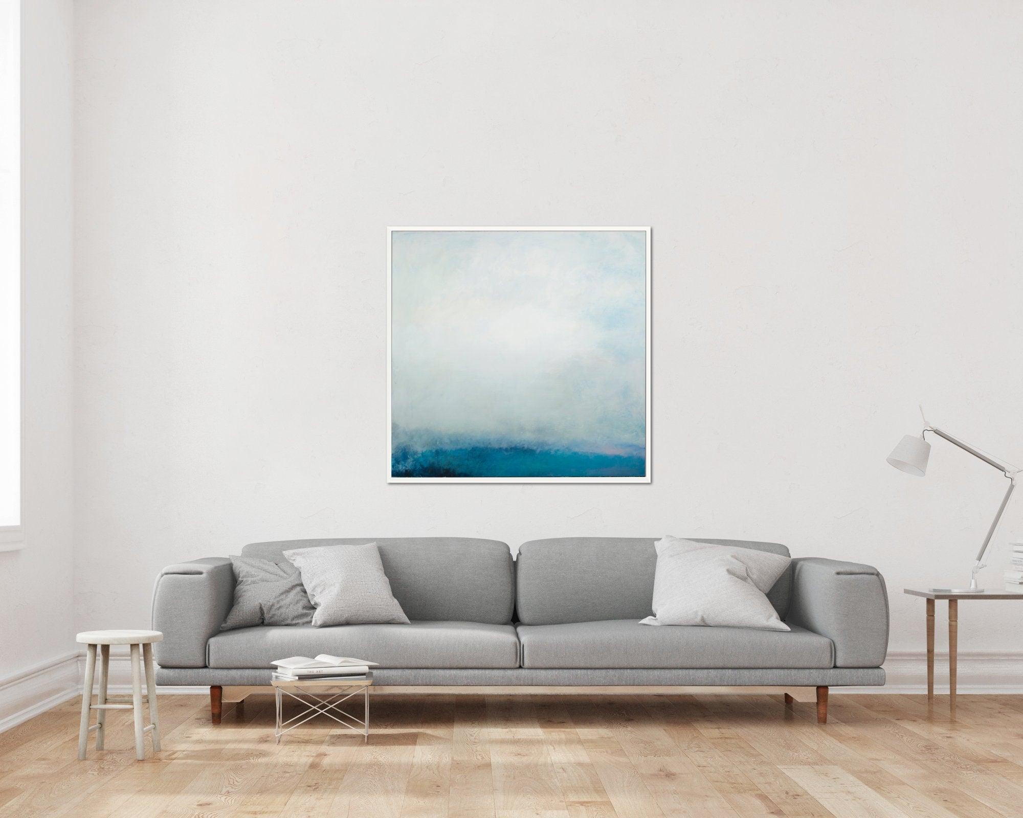 Teal wall art abstract painting, large wall art, gallery wall, wall art canvas, Pink abstract art, Landscape painting by Camilo Mattis