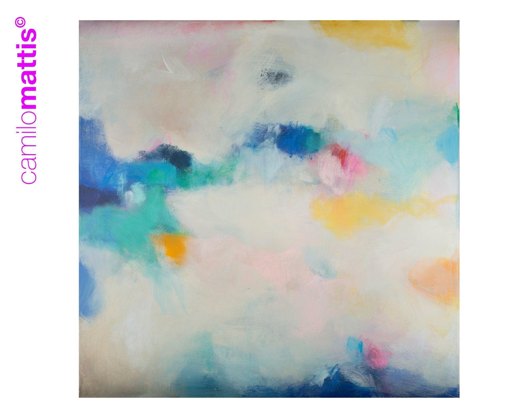 Blush pink abstract art print, turquoise extra large wall art print