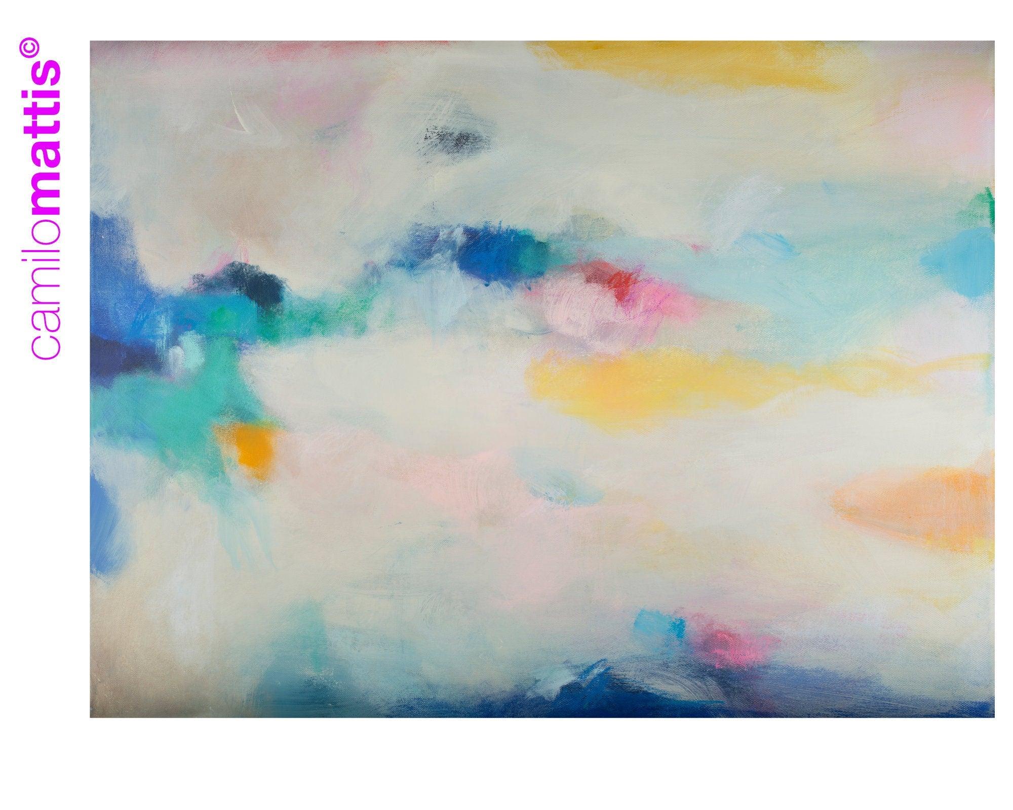 Blush pink abstract art print, turquoise extra large wall art print