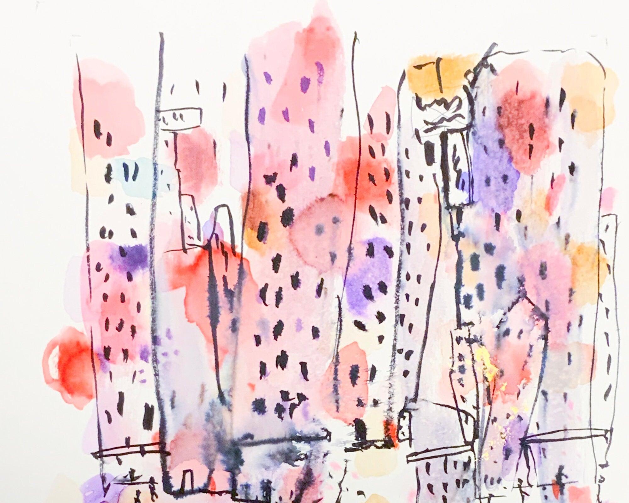 nyc wall art colorful watercolor painting, A3, original livingroom decor