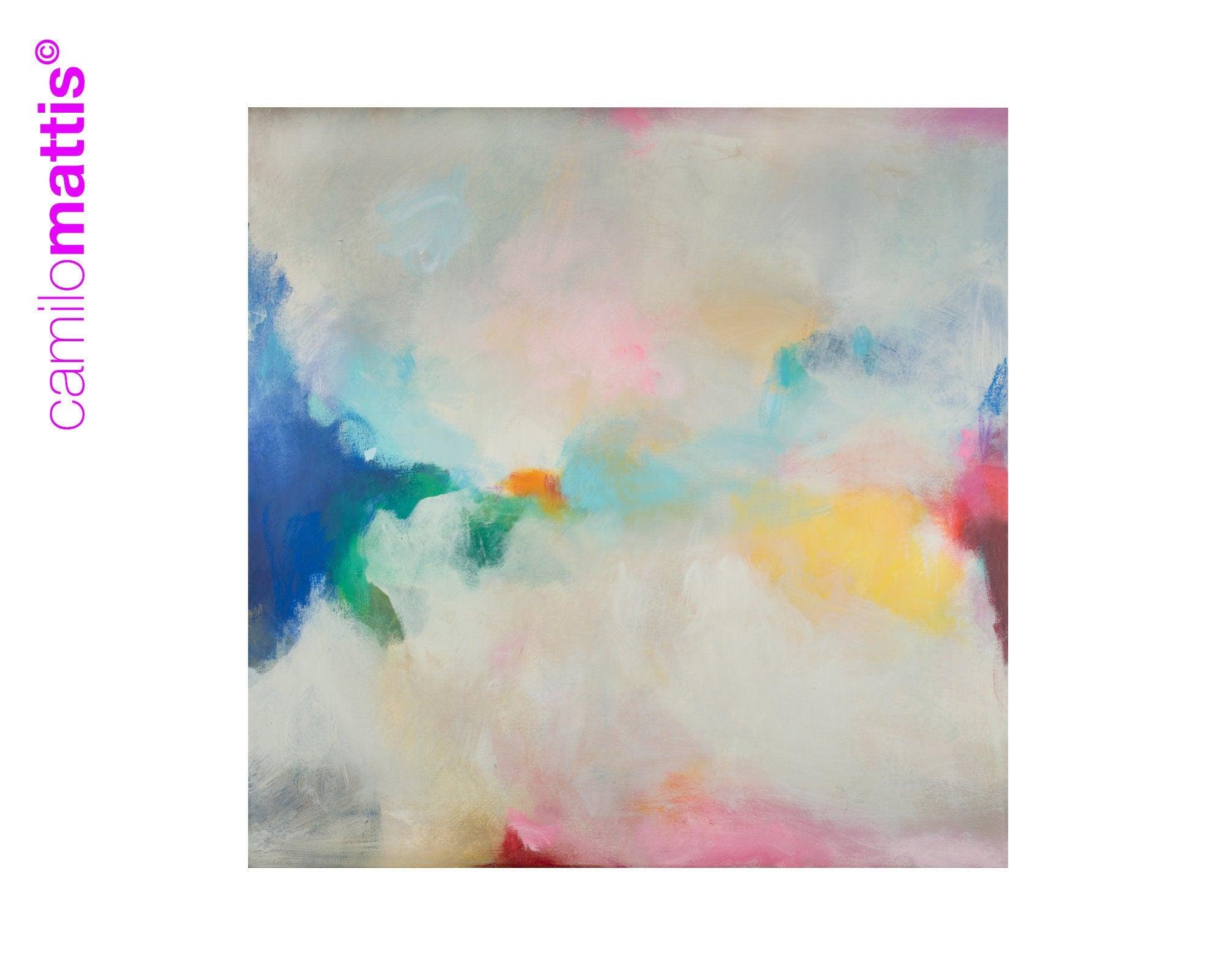 Teal abstract canvas prints, colorful extra large wall art print