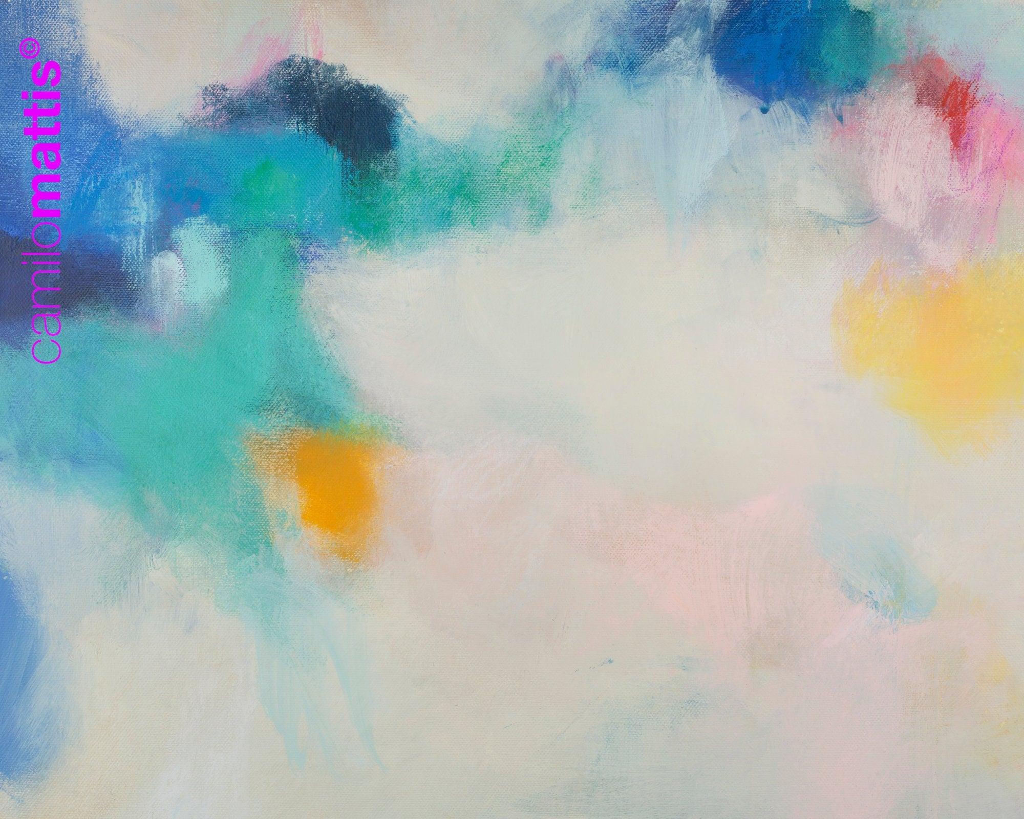Teal abstract canvas prints, colorful extra large wall art print