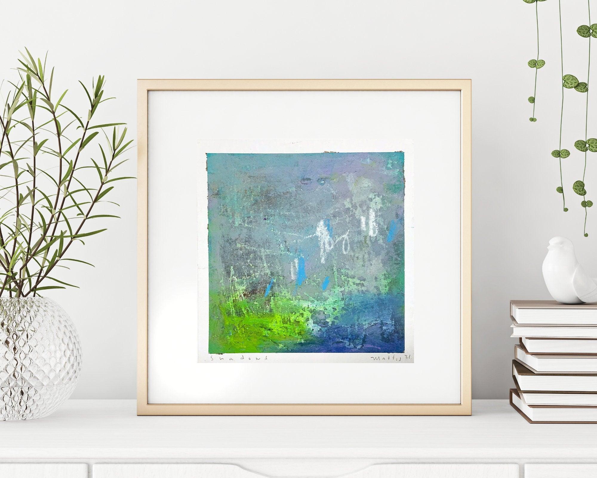 Green and teal small Abstract art modern home decor on cardboard painting 10x10 by Camilo Mattis