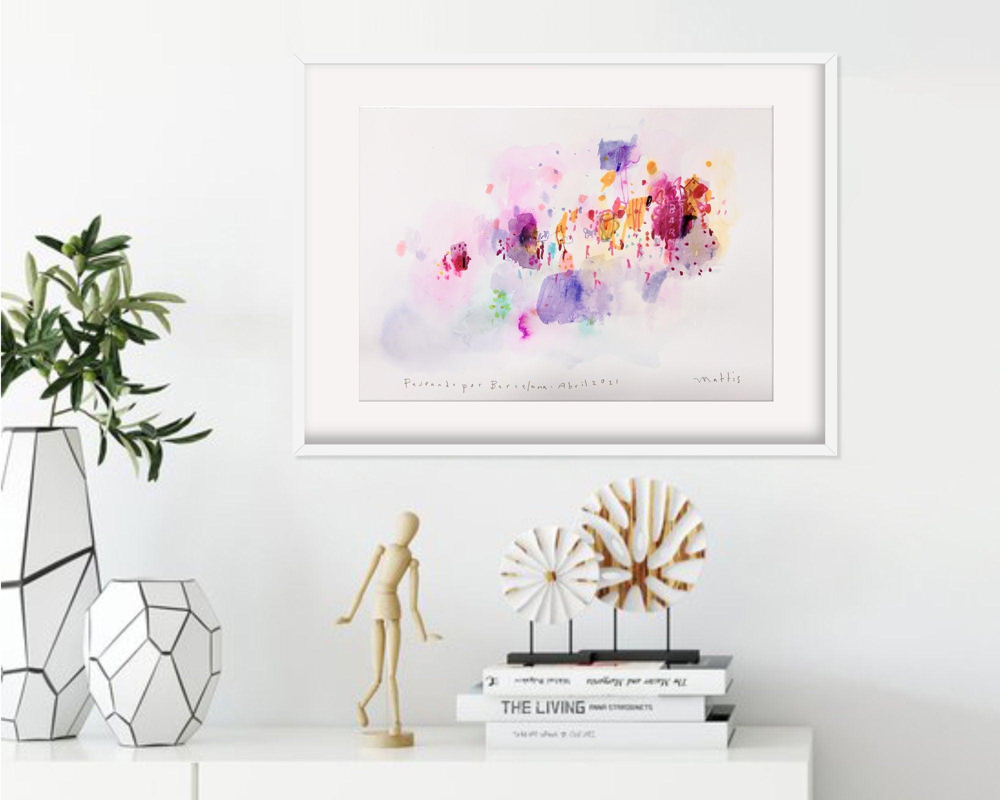 Barcelona original colorful watercolor painting, A3, original livingroom wall art
