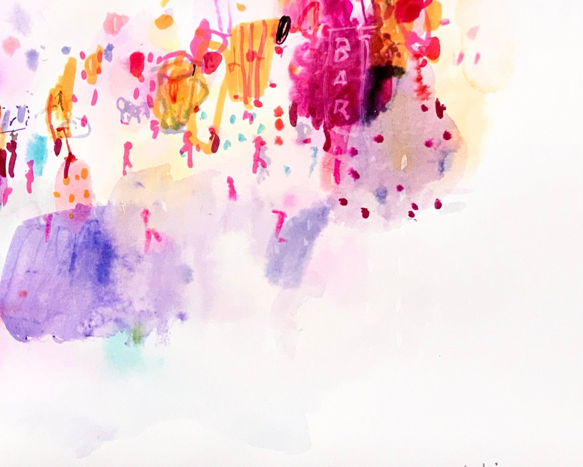 Barcelona original colorful watercolor painting, A3, original livingroom wall art