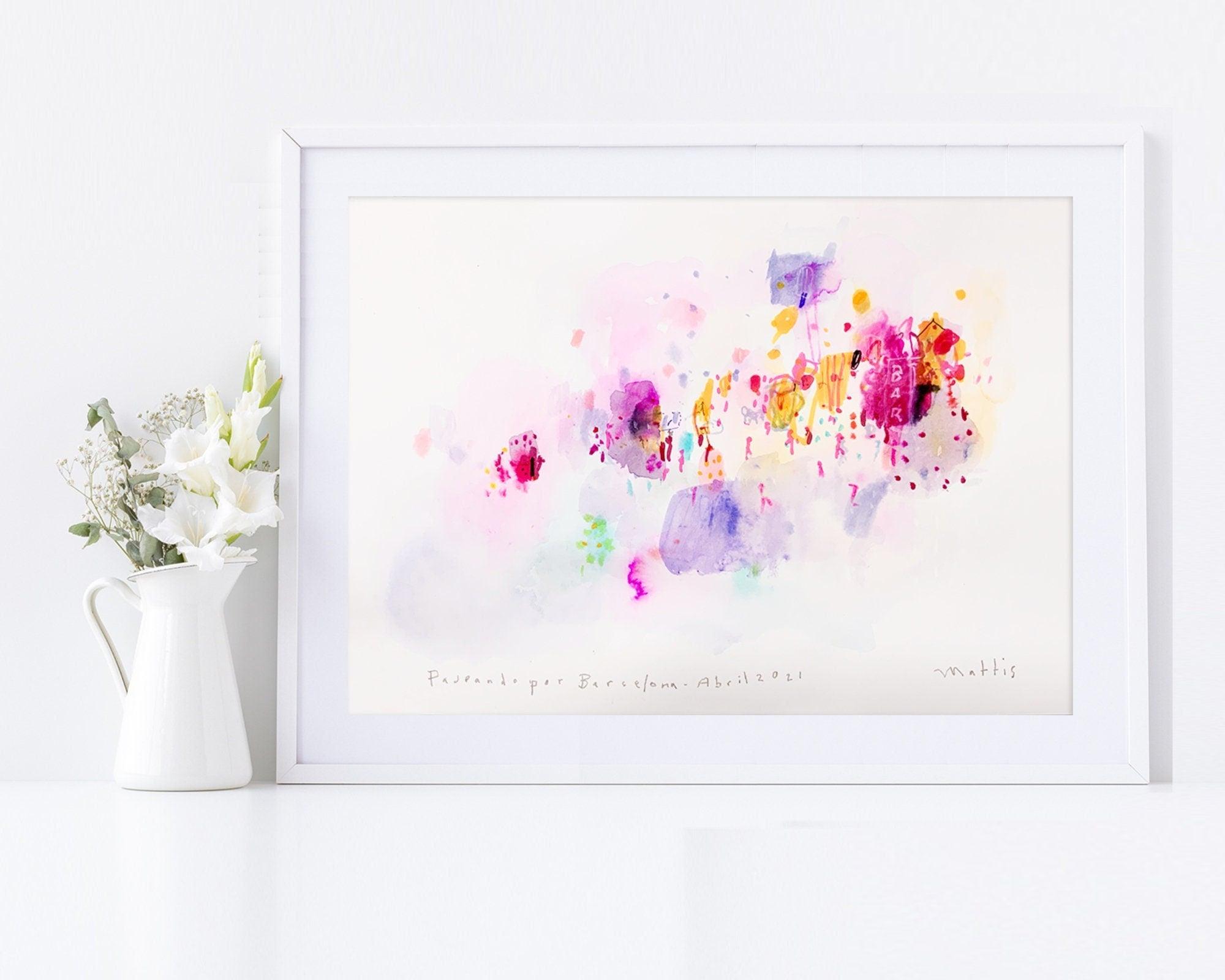 Barcelona original colorful watercolor painting, A3, original livingroom wall art