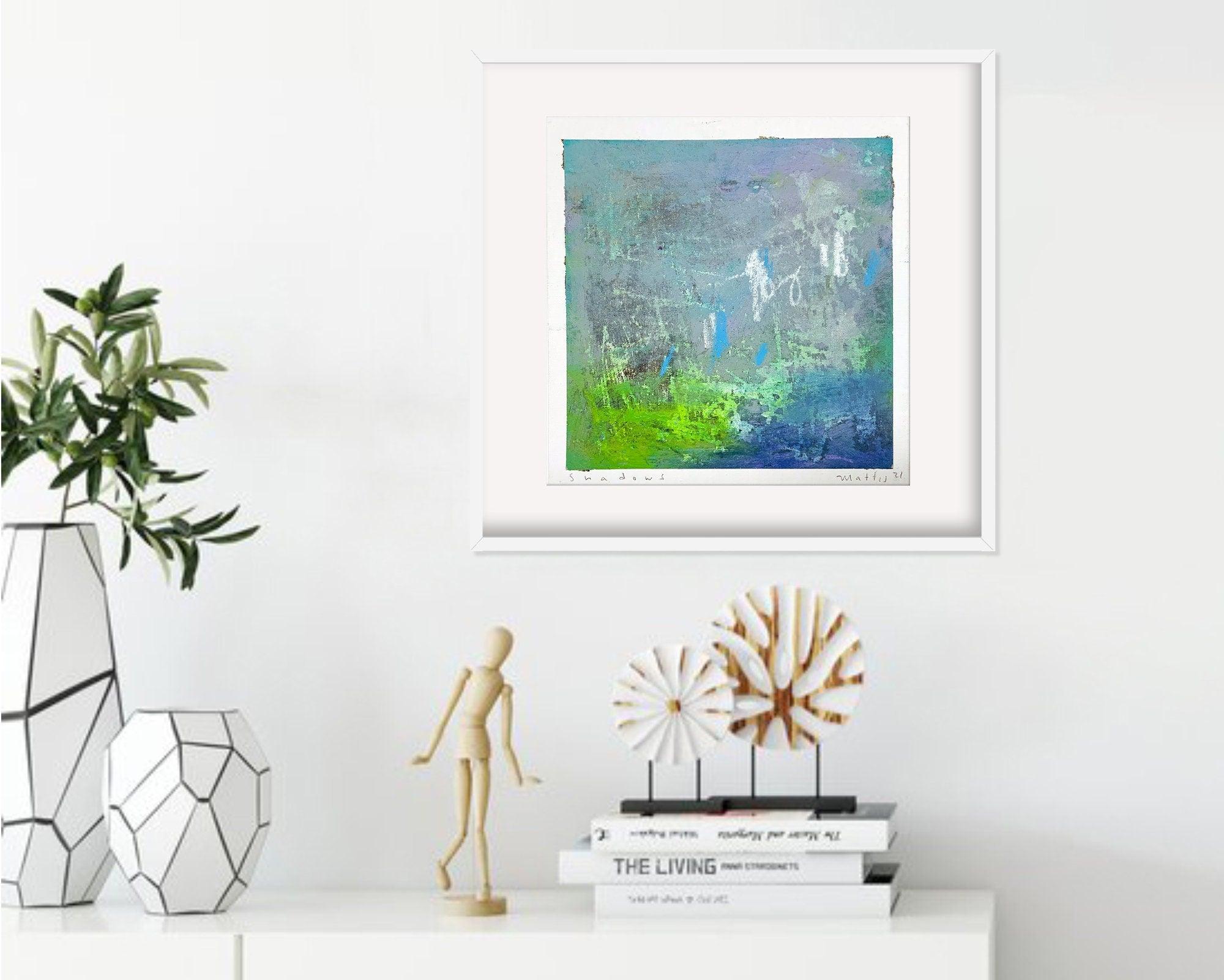Green and teal small Abstract art modern home decor on cardboard painting 10x10 by Camilo Mattis