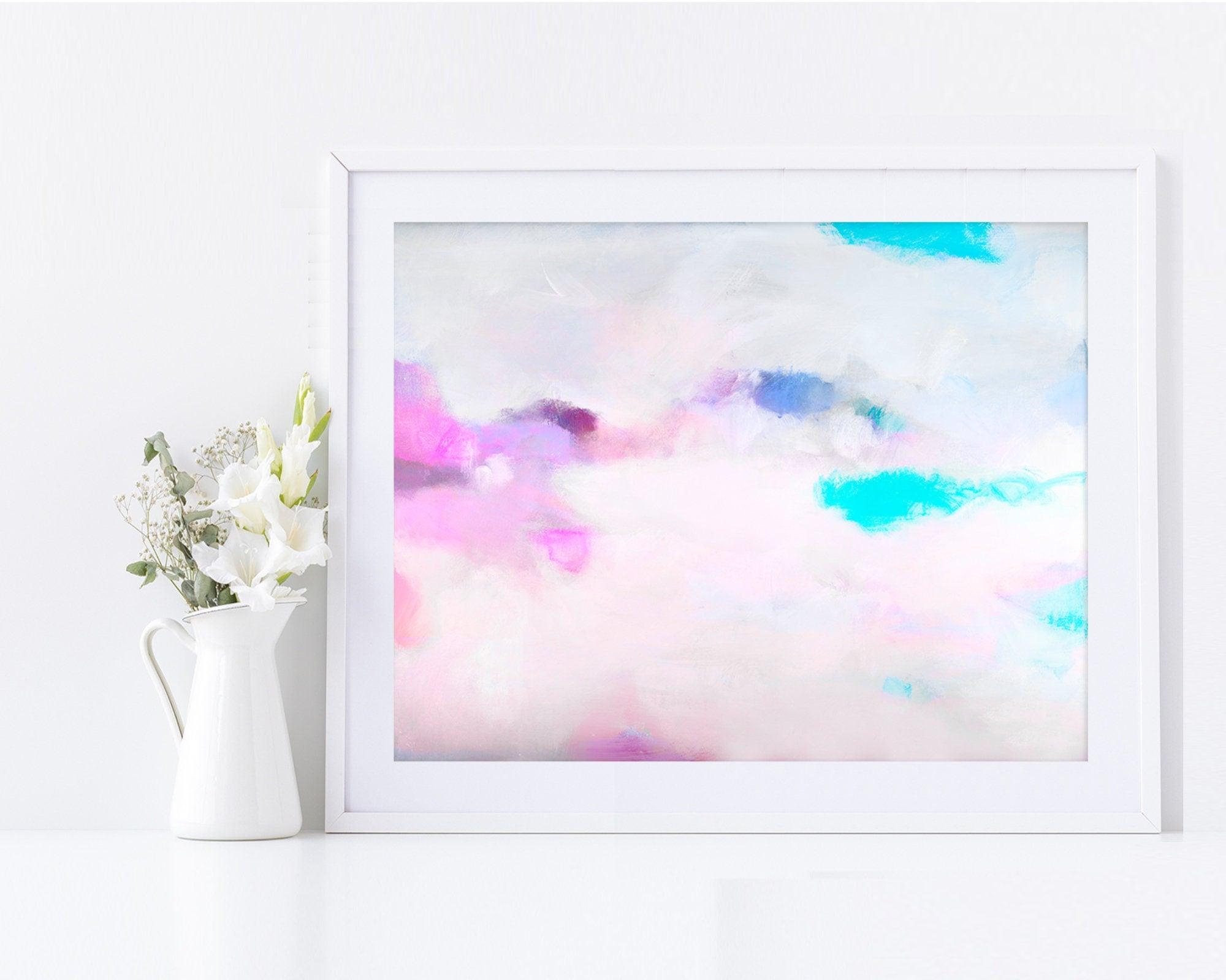 Pink clouds wall art extra large abstract print, Blush Canvas Print, White Home Decor, Vibrant and colorful abstract painting