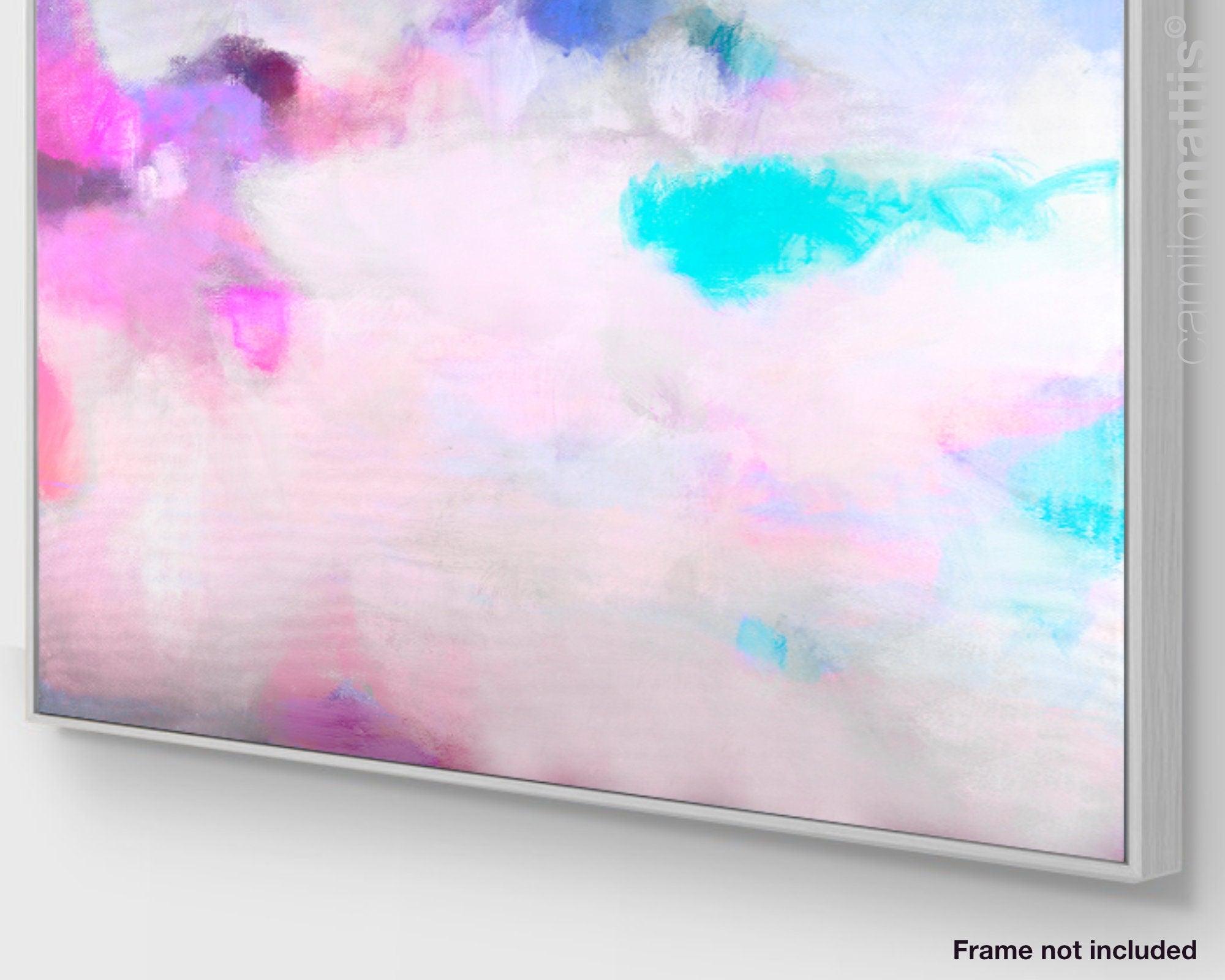 Pink clouds wall art extra large abstract print, Blush Canvas Print, White Home Decor, Vibrant and colorful abstract painting