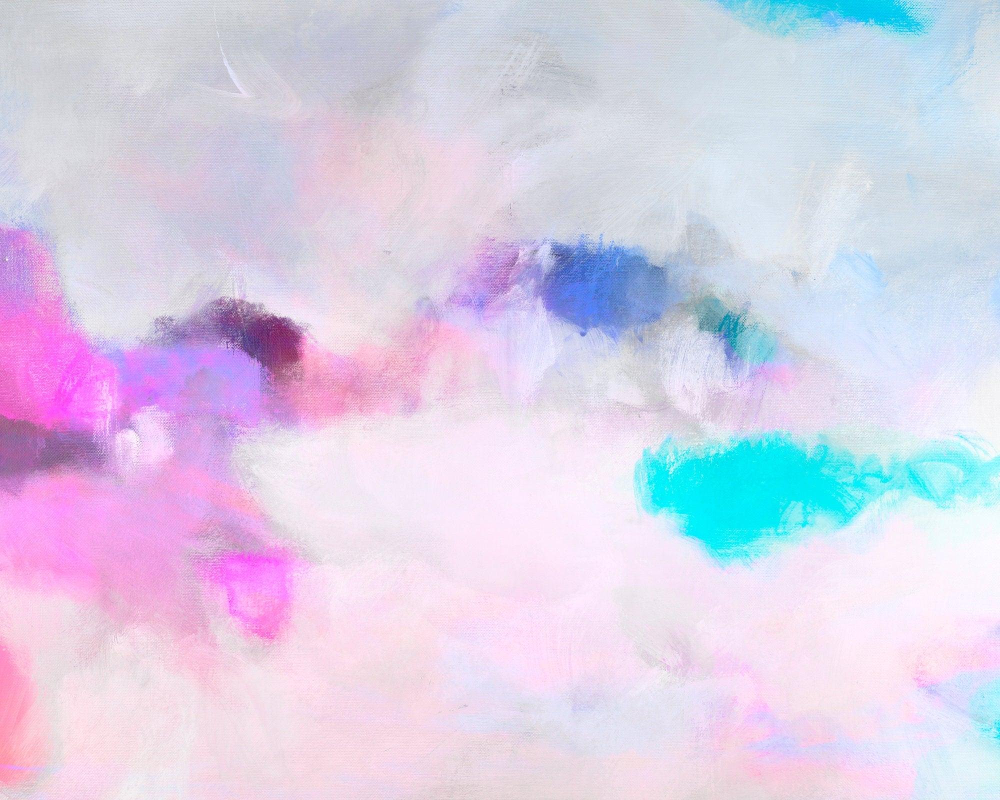 Pink clouds wall art extra large abstract print, Blush Canvas Print, White Home Decor, Vibrant and colorful abstract painting