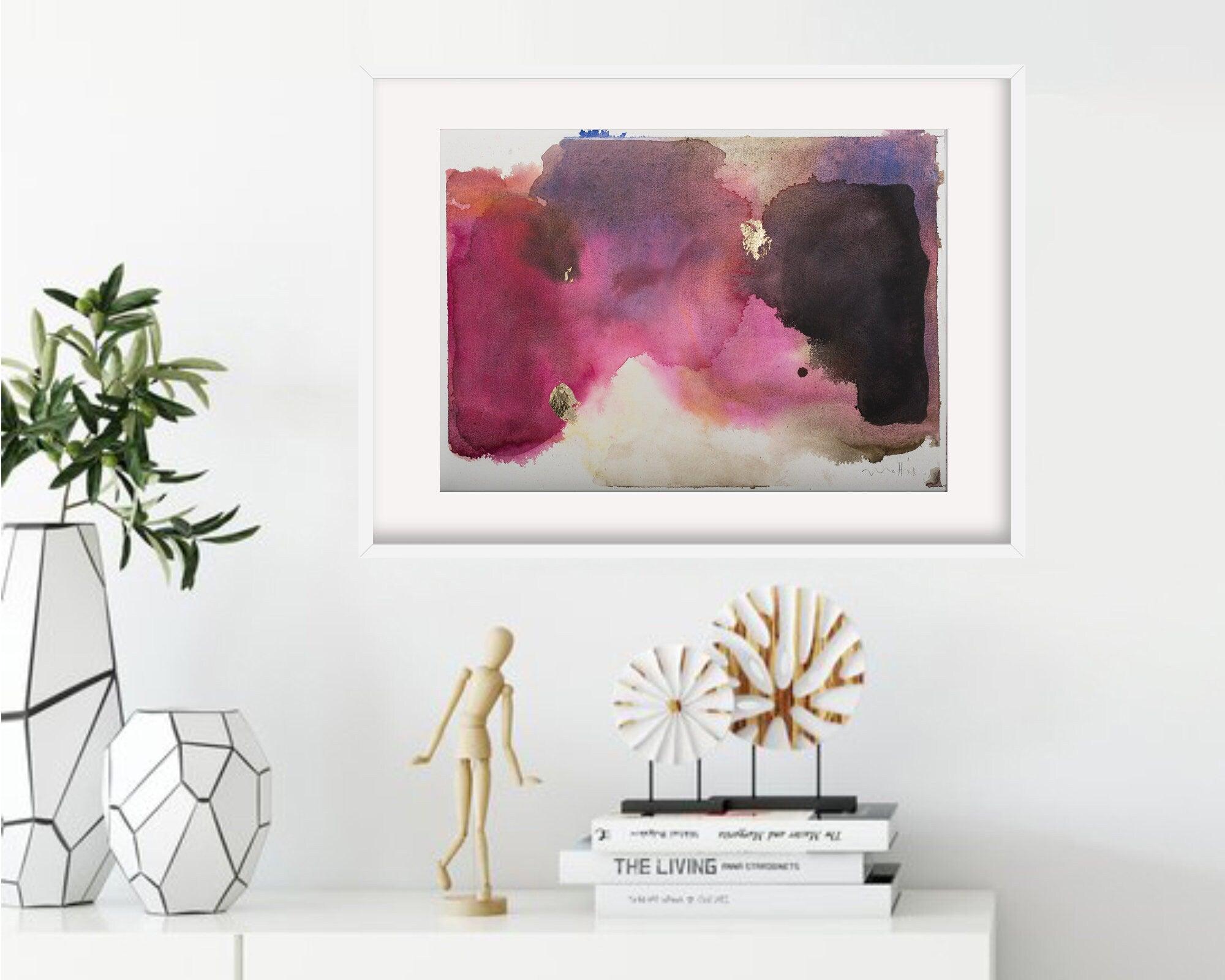 Chartreuse original abstract watercolor painting, neutral wallpaper with Gold leaf by Camilo Mattis