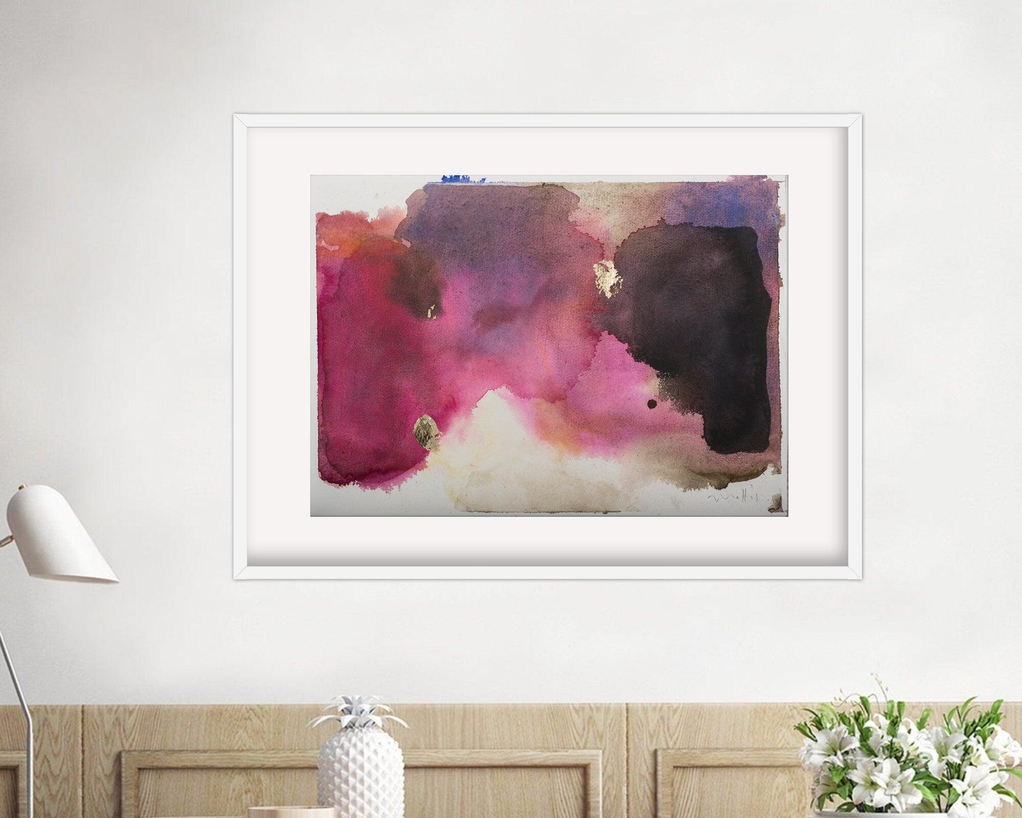 Chartreuse original abstract watercolor painting, neutral wallpaper with Gold leaf by Camilo Mattis