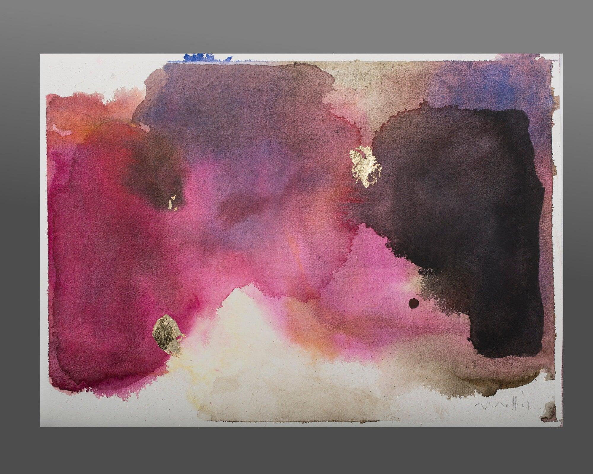 Chartreuse original abstract watercolor painting, neutral wallpaper with Gold leaf by Camilo Mattis